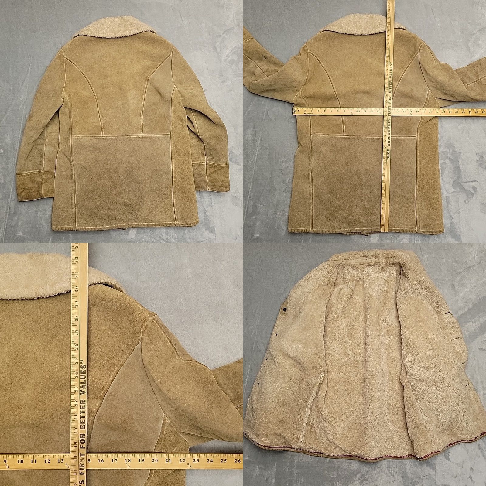Vintage VTG Suede Leather Sherpa Lined Coat Mens M Tan Western Ranch USA Jacket Size US M / EU 48-50 / 2 - 8 Thumbnail