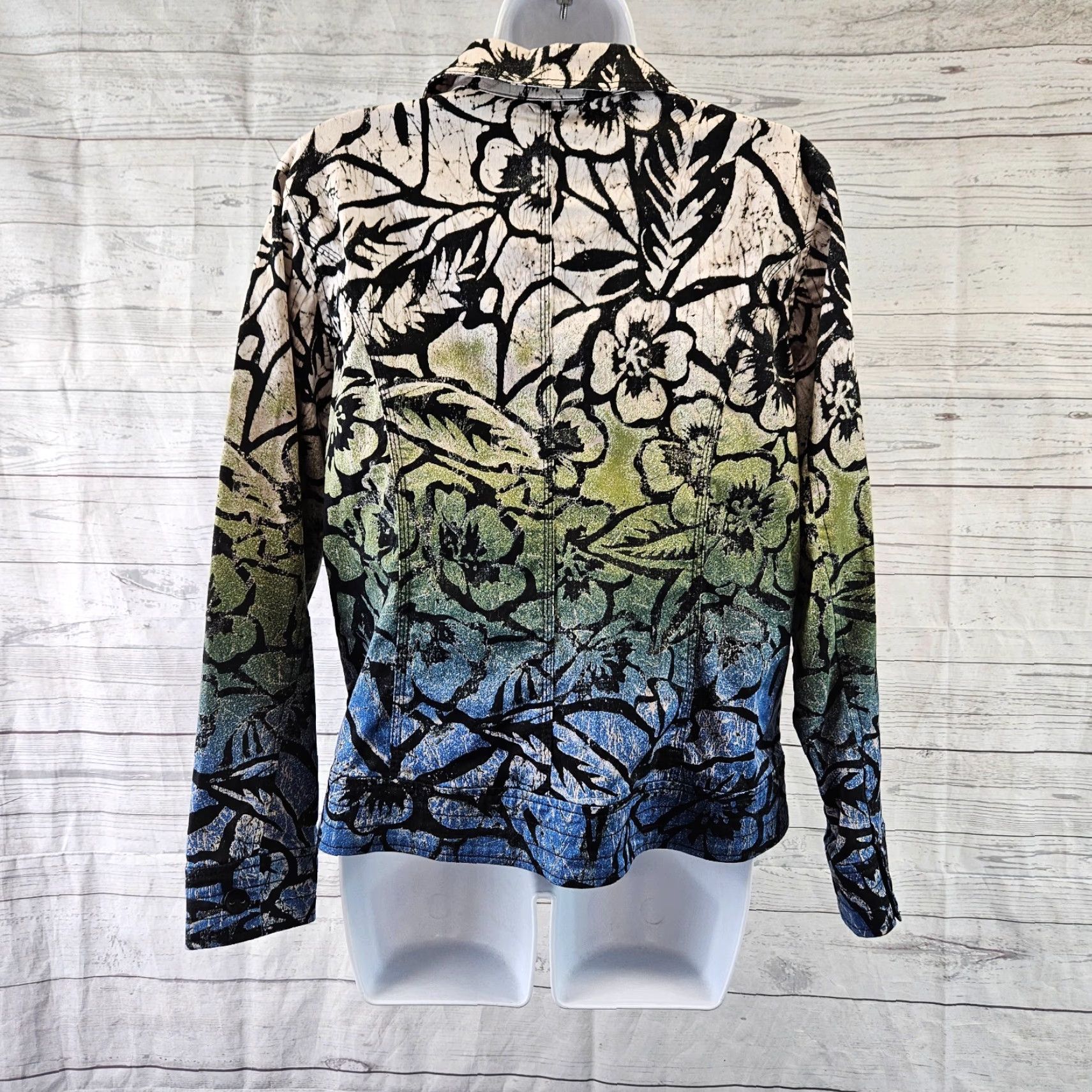 Vintage Chico's Women Jacket L Blue Floral Cotton Button Front Long Sleeve Size L / US 10 / IT 46 - 4 Thumbnail