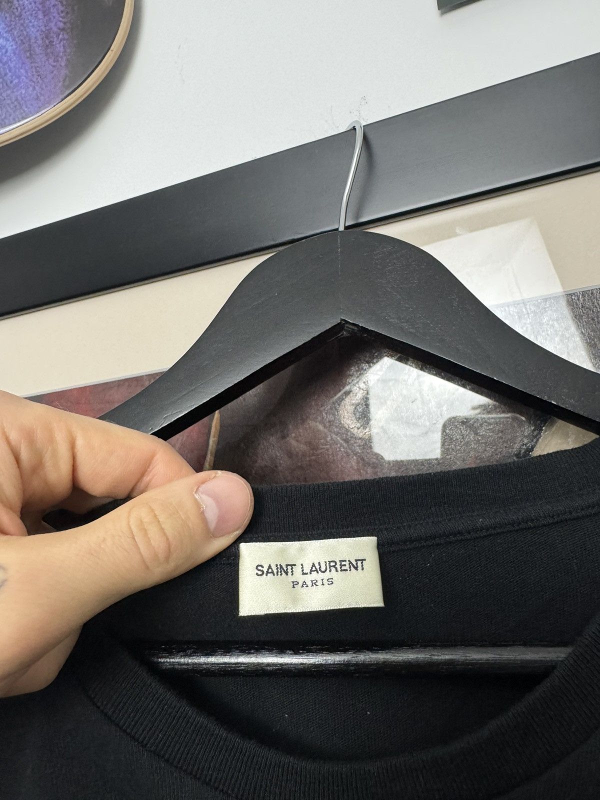 Saint Laurent Paris Saint Laurent Tee SLP Hedi Slimane Designer Logo Black Rare Size US L / EU 52-54 / 3 - 3 Thumbnail