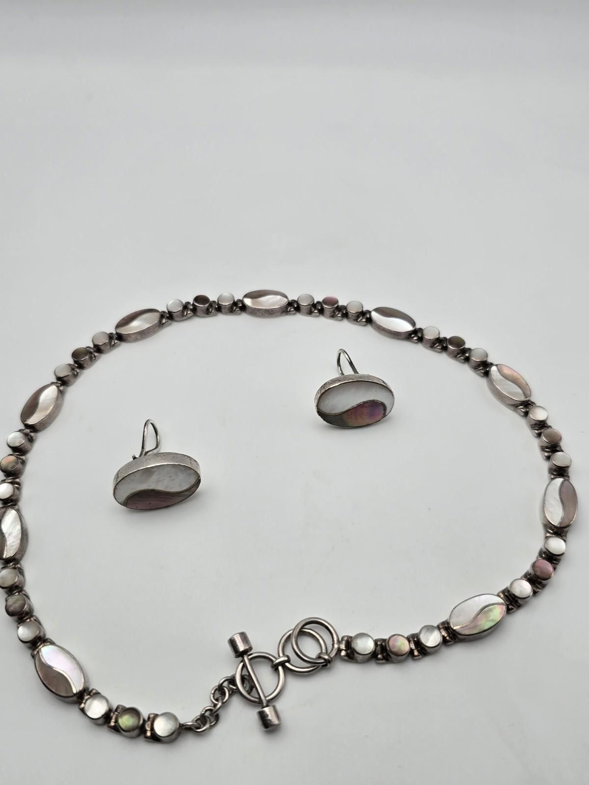 RAGEBLUE Accleoni Sterling Silver Necklace Earrings Set MOP Inlay Size ONE SIZE - 1 Thumbnail