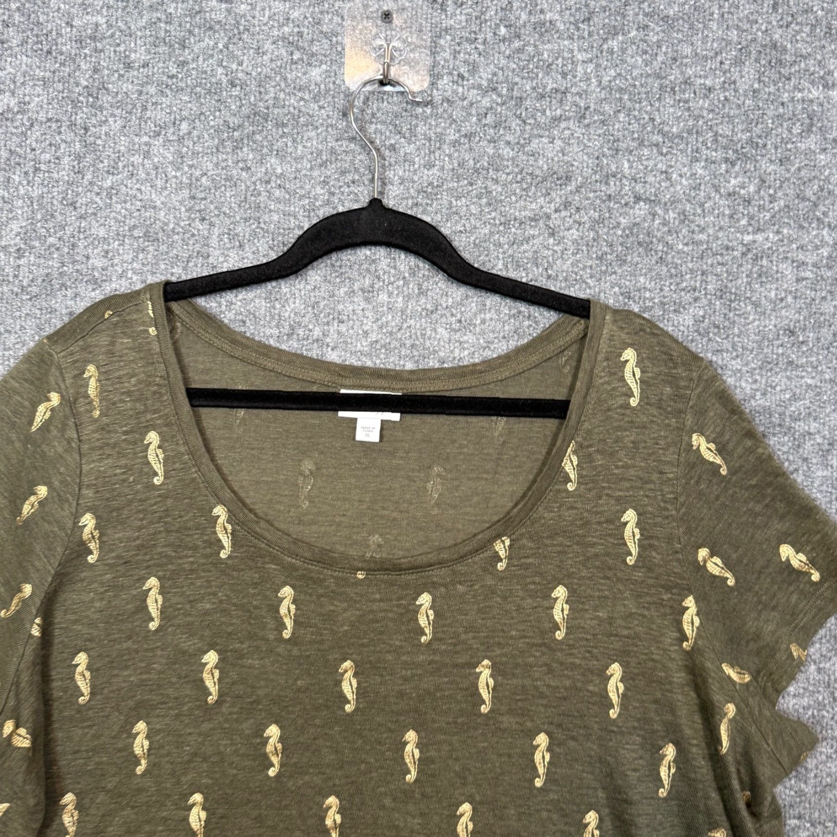 J. Jill J.Jill Shirt Womens XL Green Short Sleeve Tee Love Linen Seahorse Print Boho Vintage No Size XL / US 12-14 / IT 48-50 - 3 Thumbnail