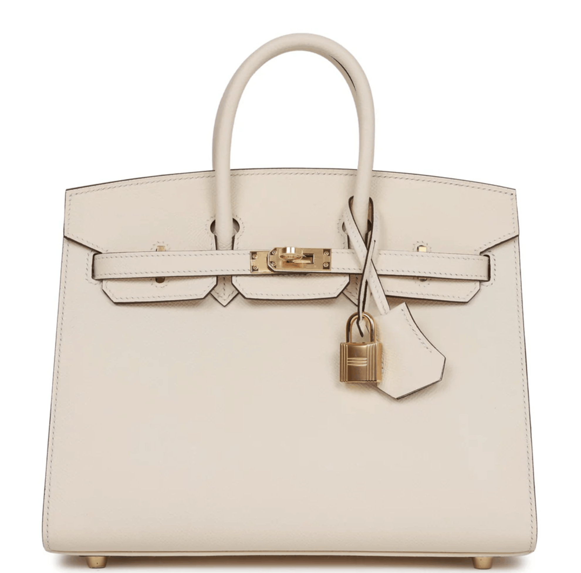 Hermes Birkin 25 Nata Epsom Sellier Gold Top Handle Bag in White, Women's