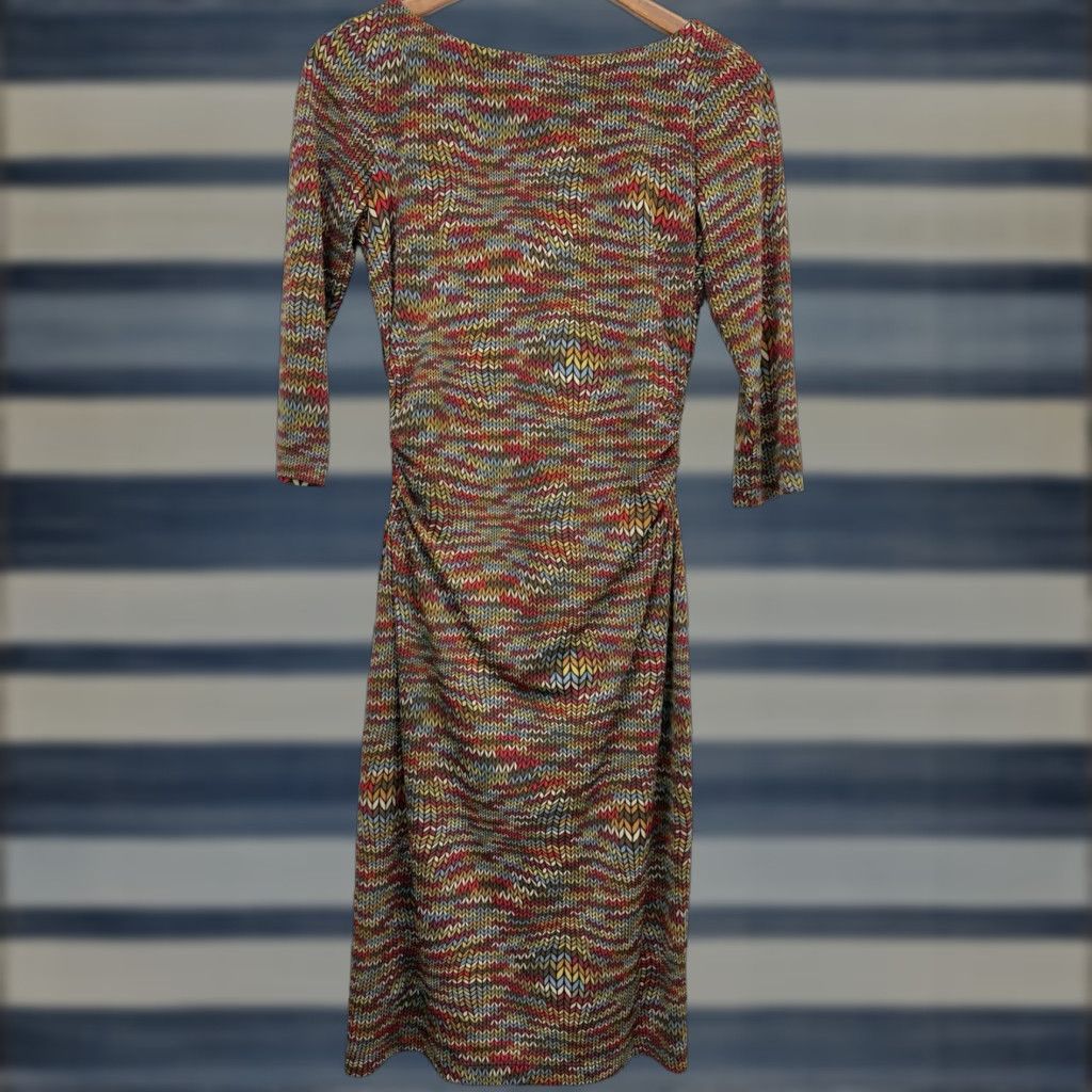 David Meister Dress Women’s Multicolor Geometric Print Sheath 3/4 Sleeve Knee Length Zip