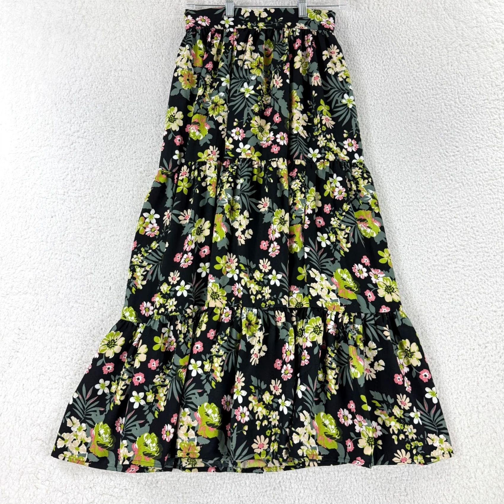 Vintage Walter Baker Lucy Midi Skirt Womens Size 4 Black Floral Bungalow Bloom Tiered Size 27" / US 4 / IT 40 - 2 Thumbnail