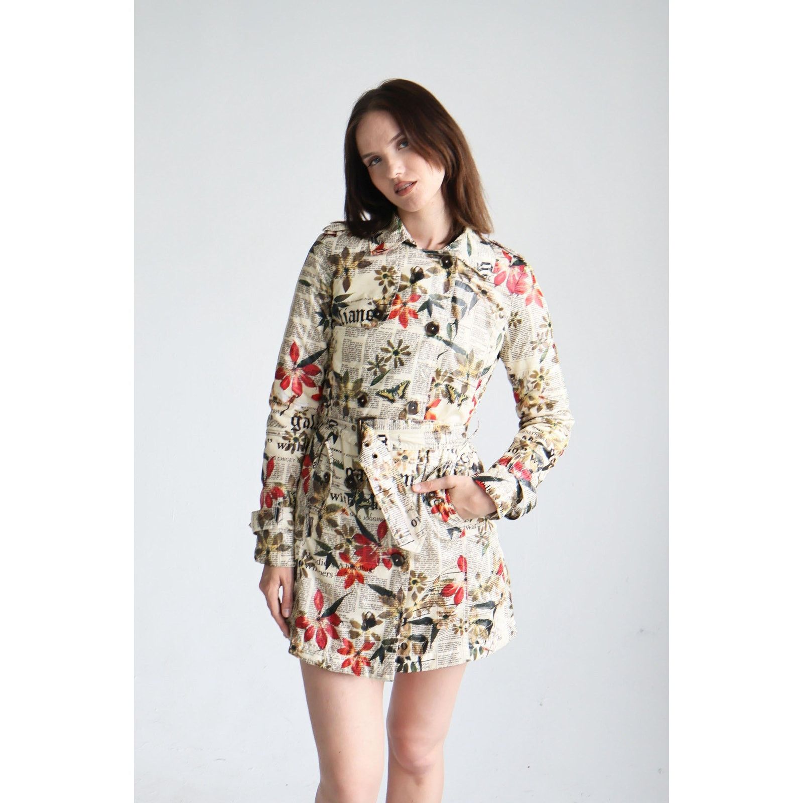 John Galliano John Galliano 2000s Gazette and Floral Print Trench Coat Size XS / US 0-2 / IT 36-38 - 7 Thumbnail