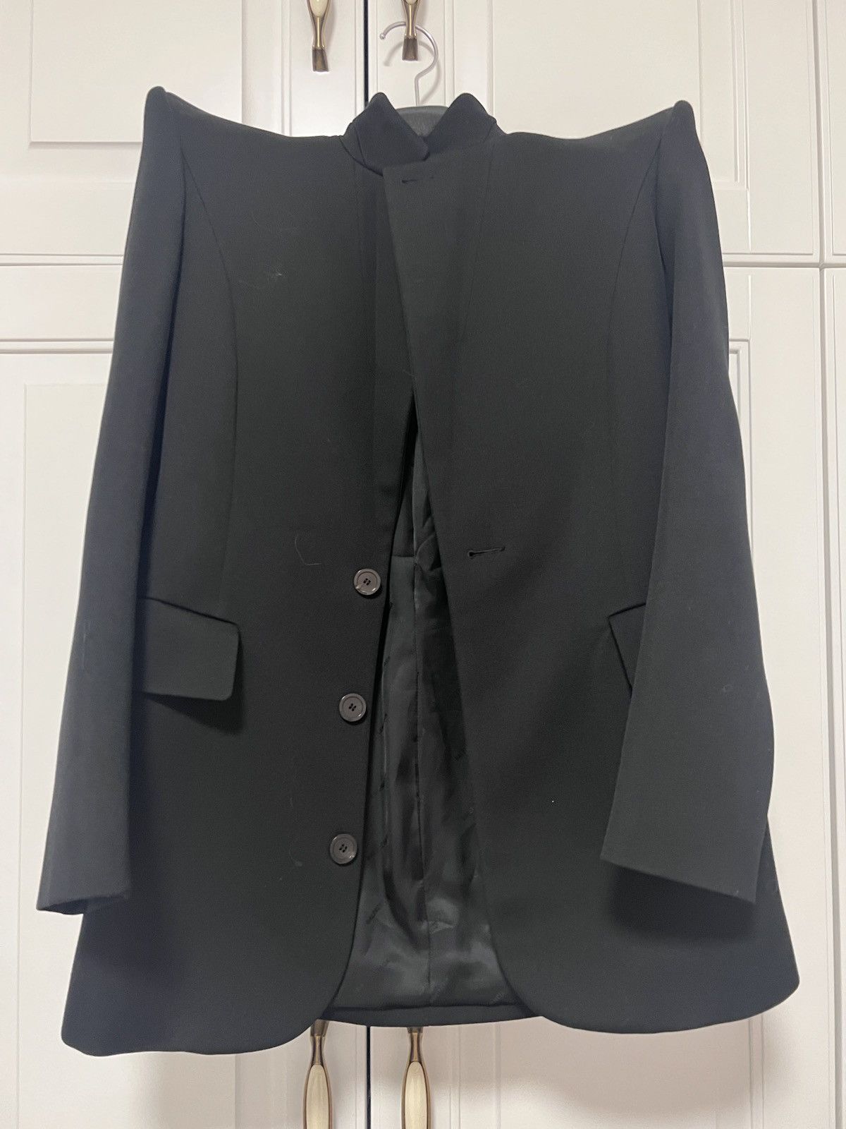 Image of Balenciaga Pagoda Blazer Jacket In Black Wool, Women's (Size XS)