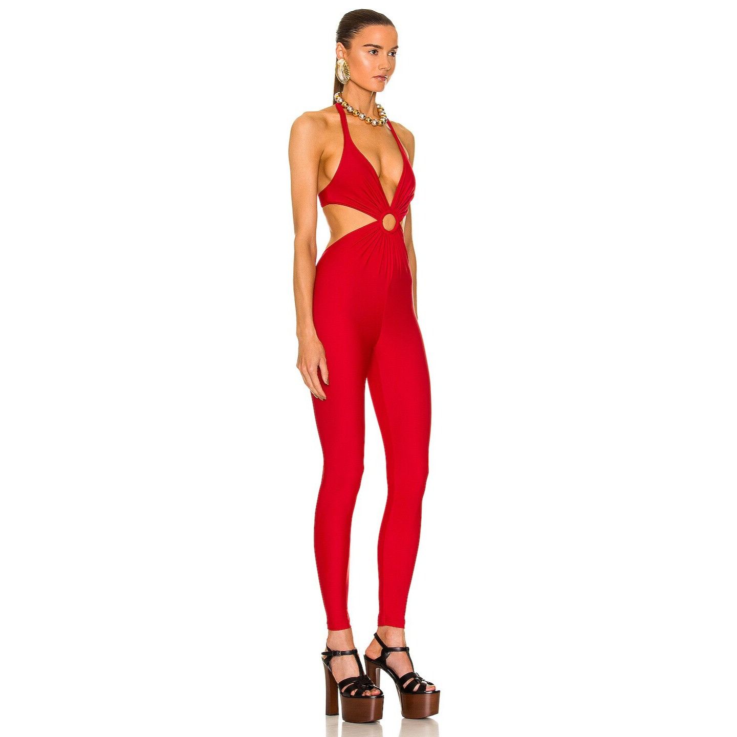 Saint Laurent Paris Saint Laurent Red Sleeveless Cutout Jumpsuit Size 26" / US 2 / IT 38 - 2 Thumbnail