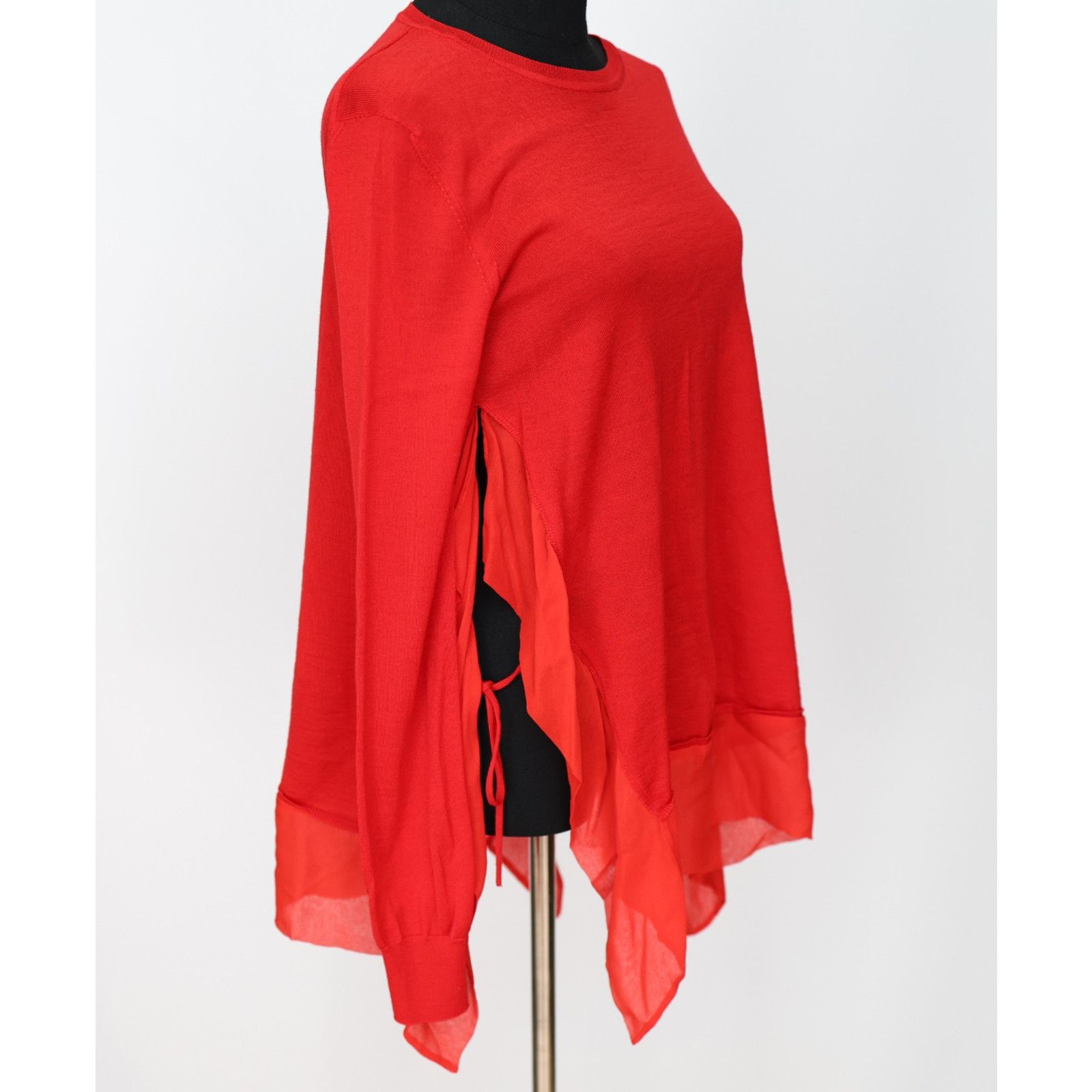 Emilio Pucci EMILIO PUCCI Red Wool Tunic Tie-Side Chiffon Hem Top Size S Size S / US 4 / IT 40 - 3 Thumbnail