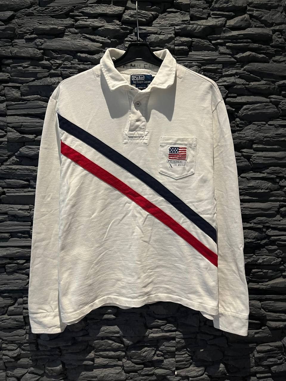 Pre-owned Polo Ralph Lauren X Vintage Y2k Polo Ralph Laurent Usa Flag 90's Rugby In White Red Blue