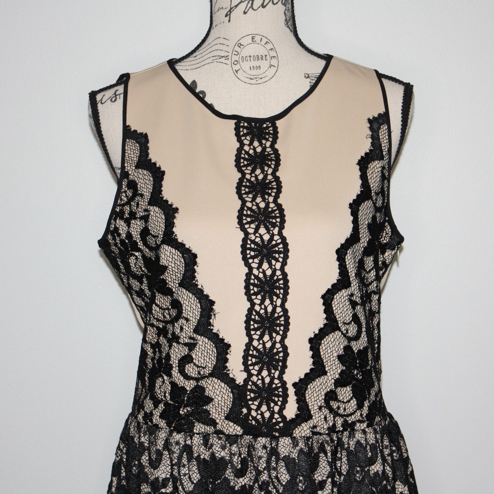 Other Wyatt Black Stretch Lace & Nude Silk Skirt Dress MSRP $260 Size L / US 10 / IT 46 - 11 Thumbnail
