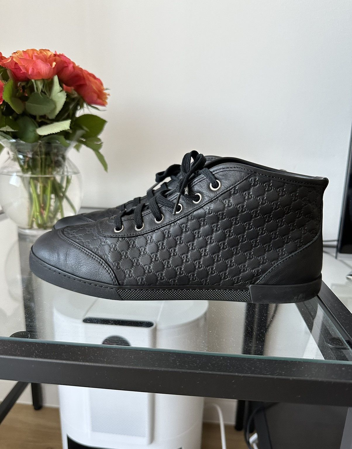 Gucci GUCCI micro guccissima black leather sneakers 391499 Size US 9.5 / IT 39.5 - 3 Thumbnail