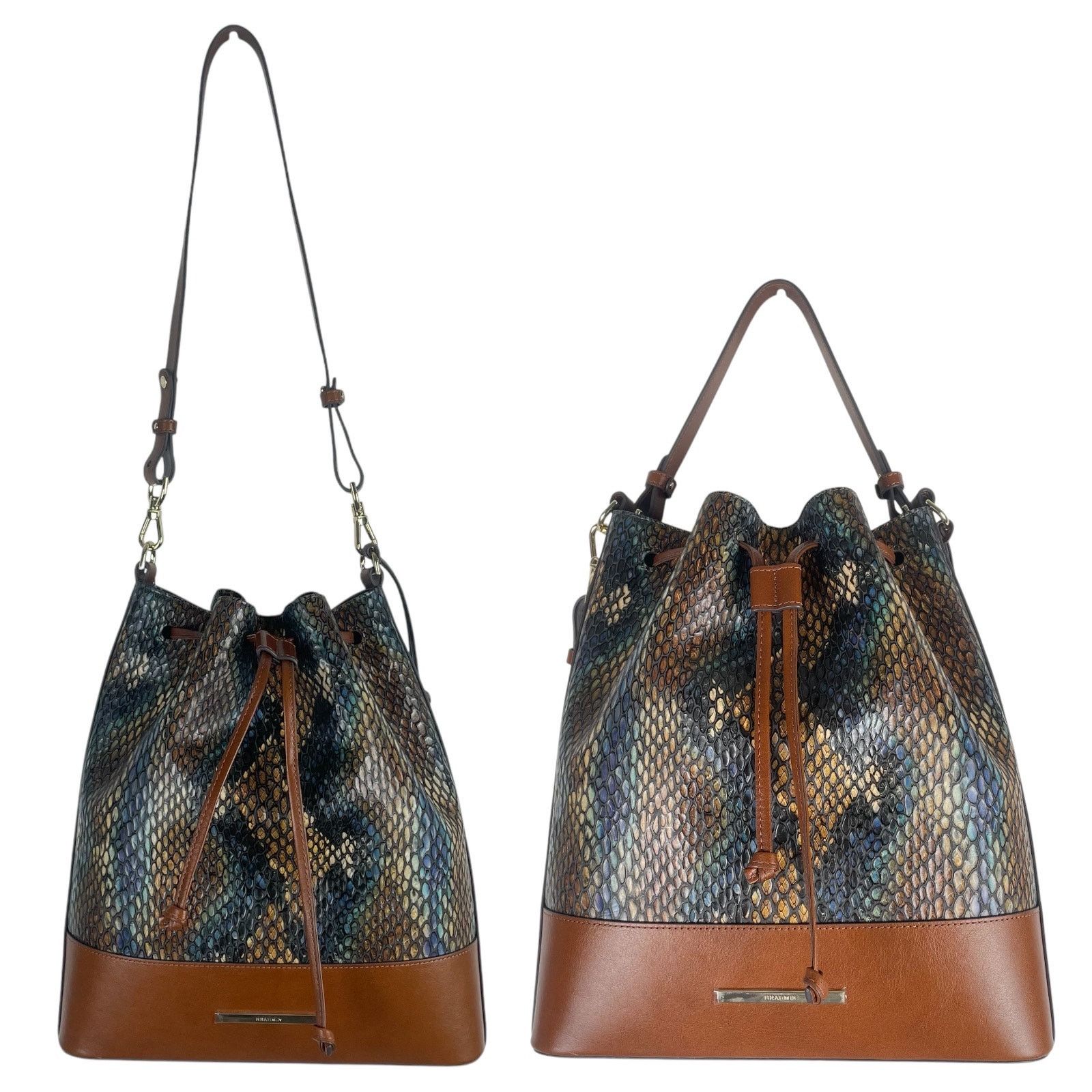 BRAHMIN Brahmin Marlowe Embossed Leather Bucket Bag Bottle Blue Size ONE SIZE - 2 Thumbnail