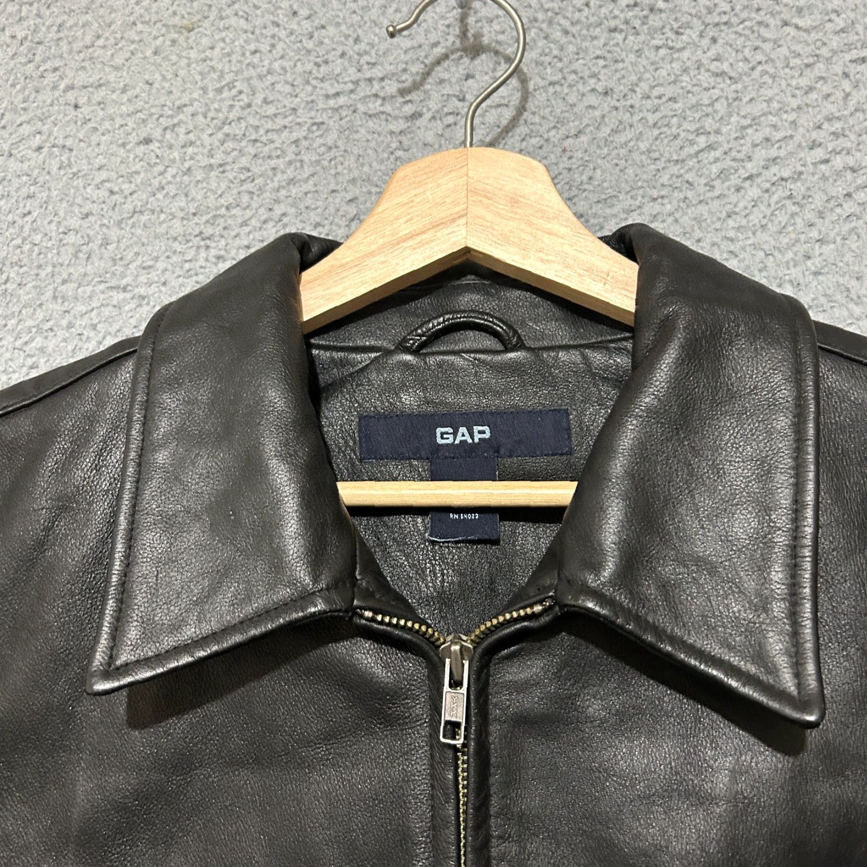 VINTAGE Gap Leather Jacket Men L Black Full Zip Motorcycle Bomber