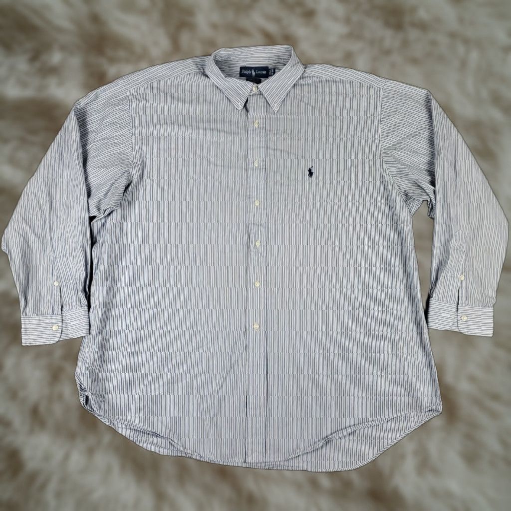 Ralph Lauren Ralph Lauren Dress Shirt Mens Size 18 Blue Striped Long Sleeve Button-Up Regular Fit Size 48R - 1 Thumbnail
