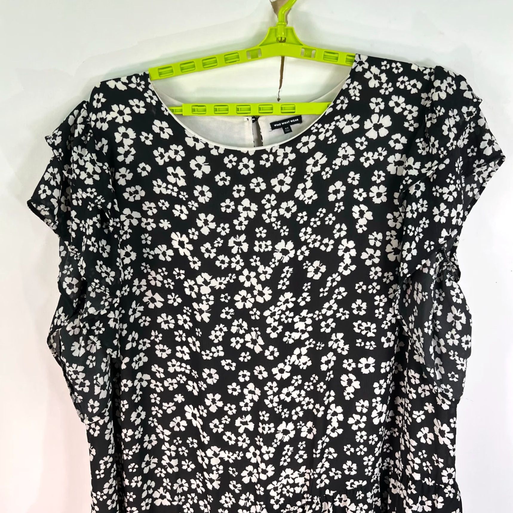 Vintage Who What Wear Floral Ruffle Midi Dress Women's Size 4X Black White Casual Size XXL / US 16-18 / IT 52-54 - 2 Thumbnail