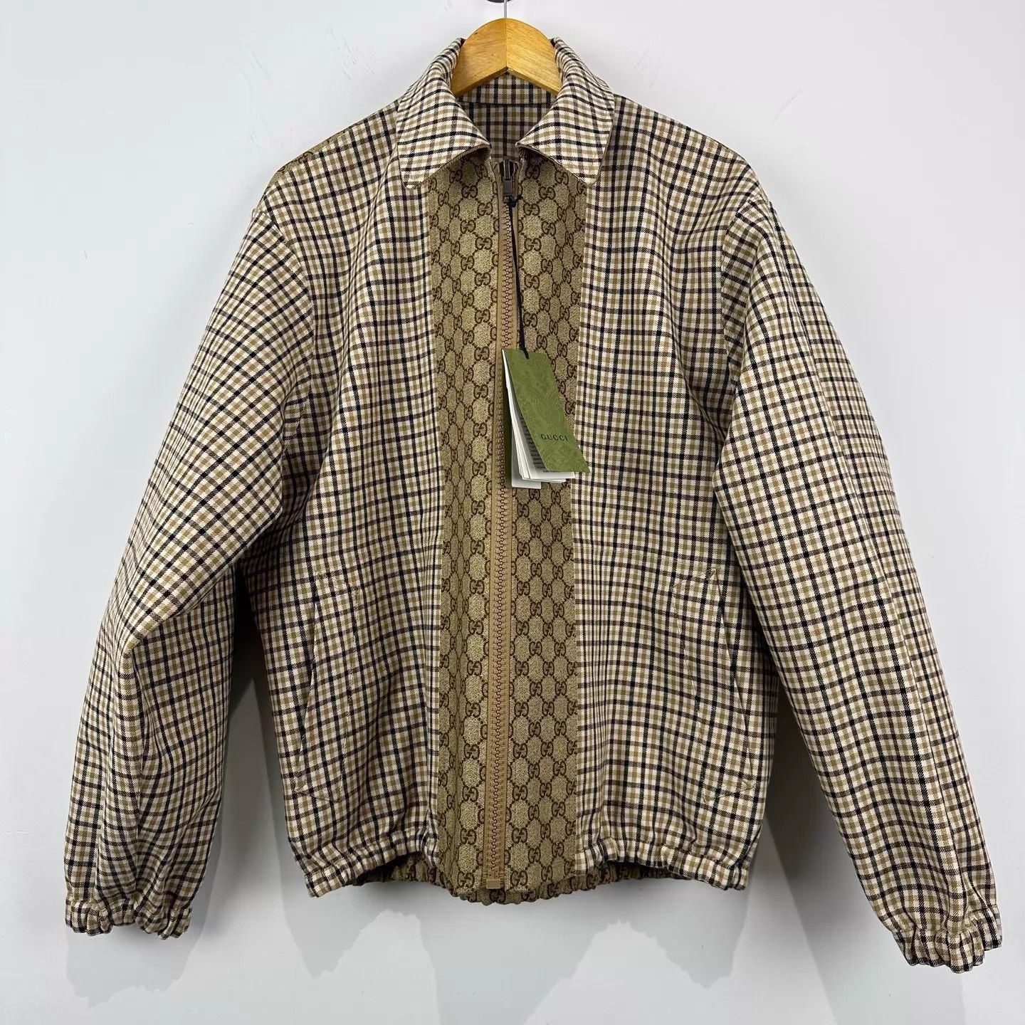 Gucci Beige Patterned Zip-Front Jacket with Corduroy Collar Size US M / EU 48-50 / 2 - 1 Thumbnail