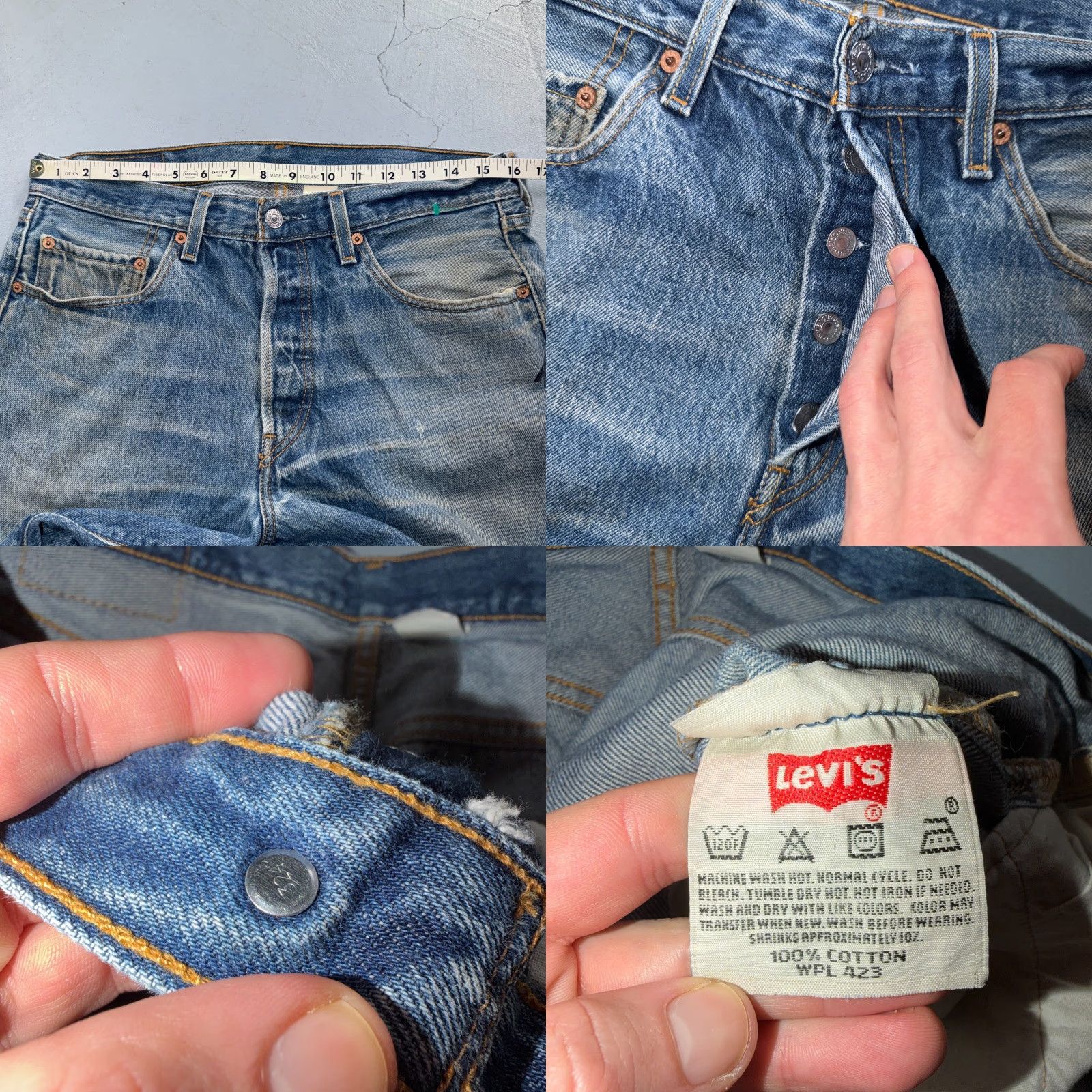Levi's VINTAGE Levi's 501 Jeans Straight Blue Light Wash 34x32 90s 501 Series Mens Jeans Size US 34 / EU 50 - 8 Thumbnail