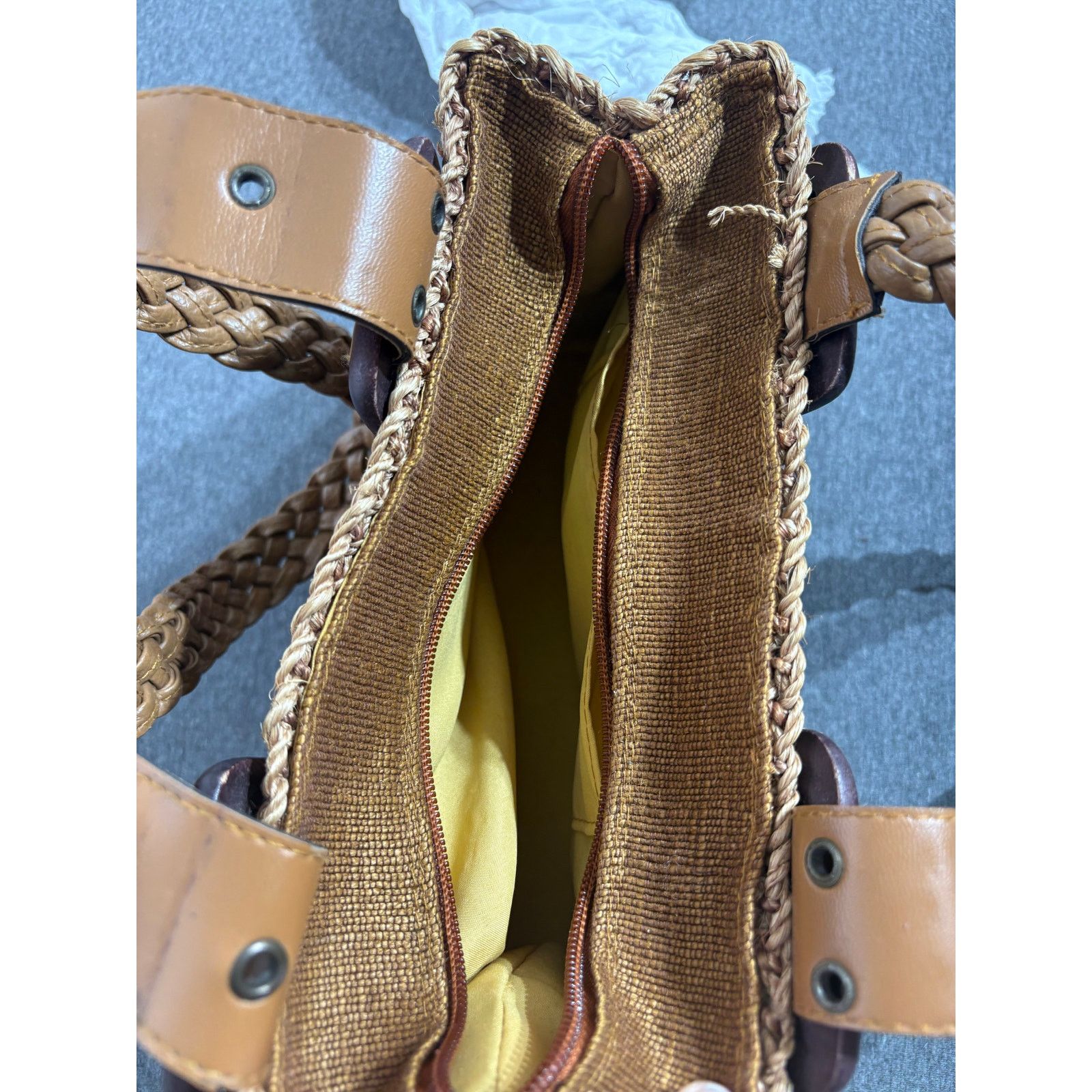 Nine West NINE WEST | Women's Brown Woven Straw Canvas Basket Tote Bag Size ONE SIZE - 5 Thumbnail