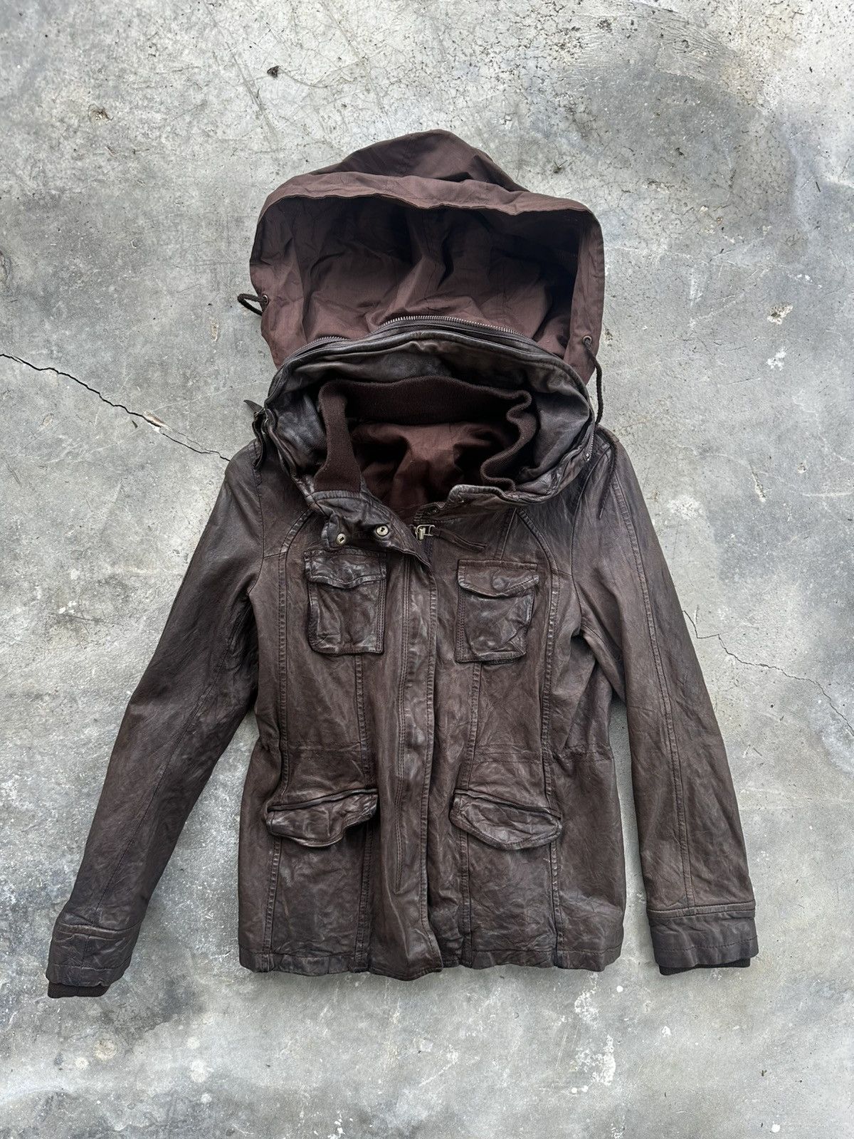 Le Grande Bleu (L.G.B.) Vintage Bono Sheepskin Leather Hooded Jacket Size US S / EU 44-46 / 1 - 1 Thumbnail