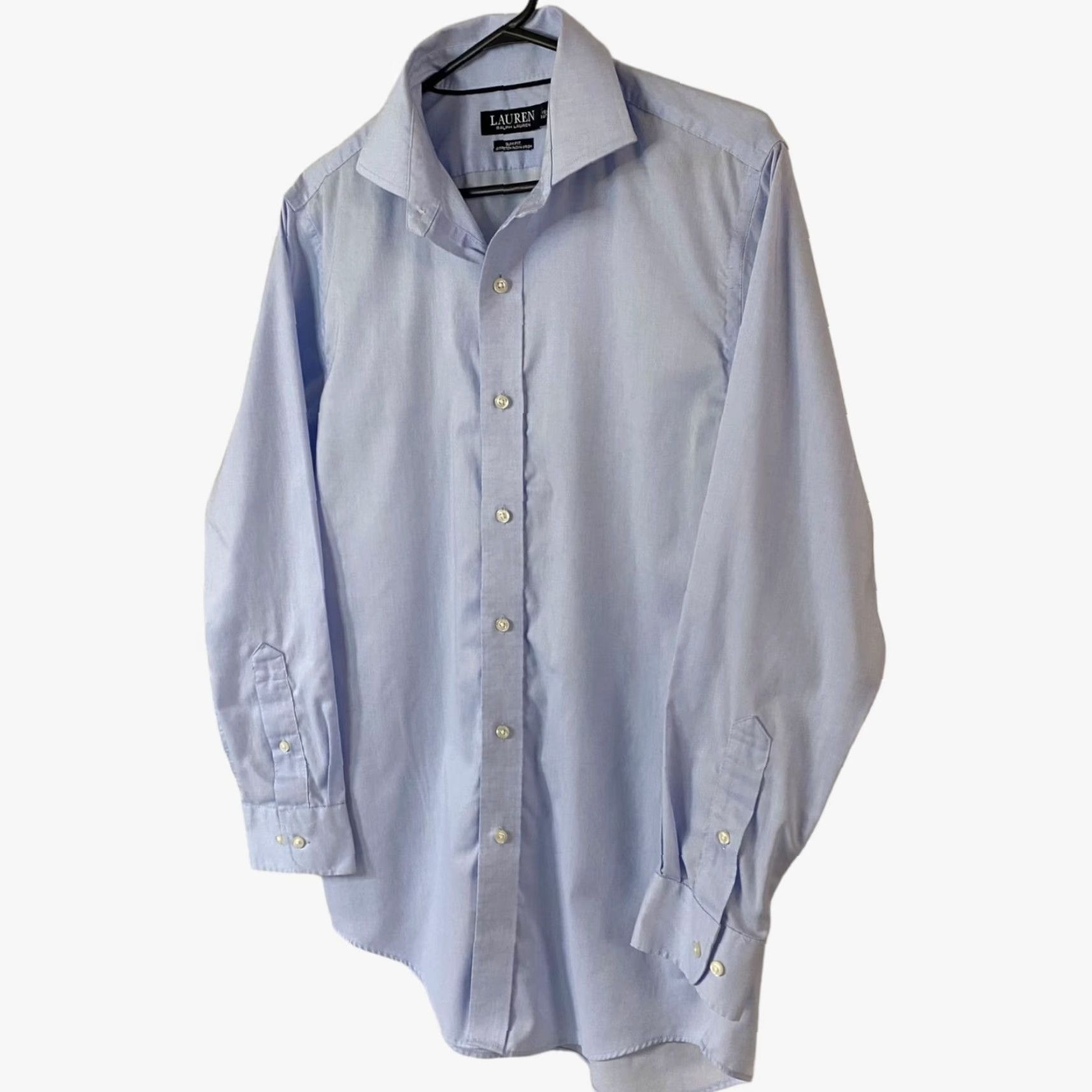 Ralph Lauren VINTAGE Lauren Ralph Lauren Black Label Dress Shirt Mens Button Up Slim Fit 15.5 Blue Cotton Blend 29" Long Sleeve Mens Ä Size 42R - 2 Thumbnail