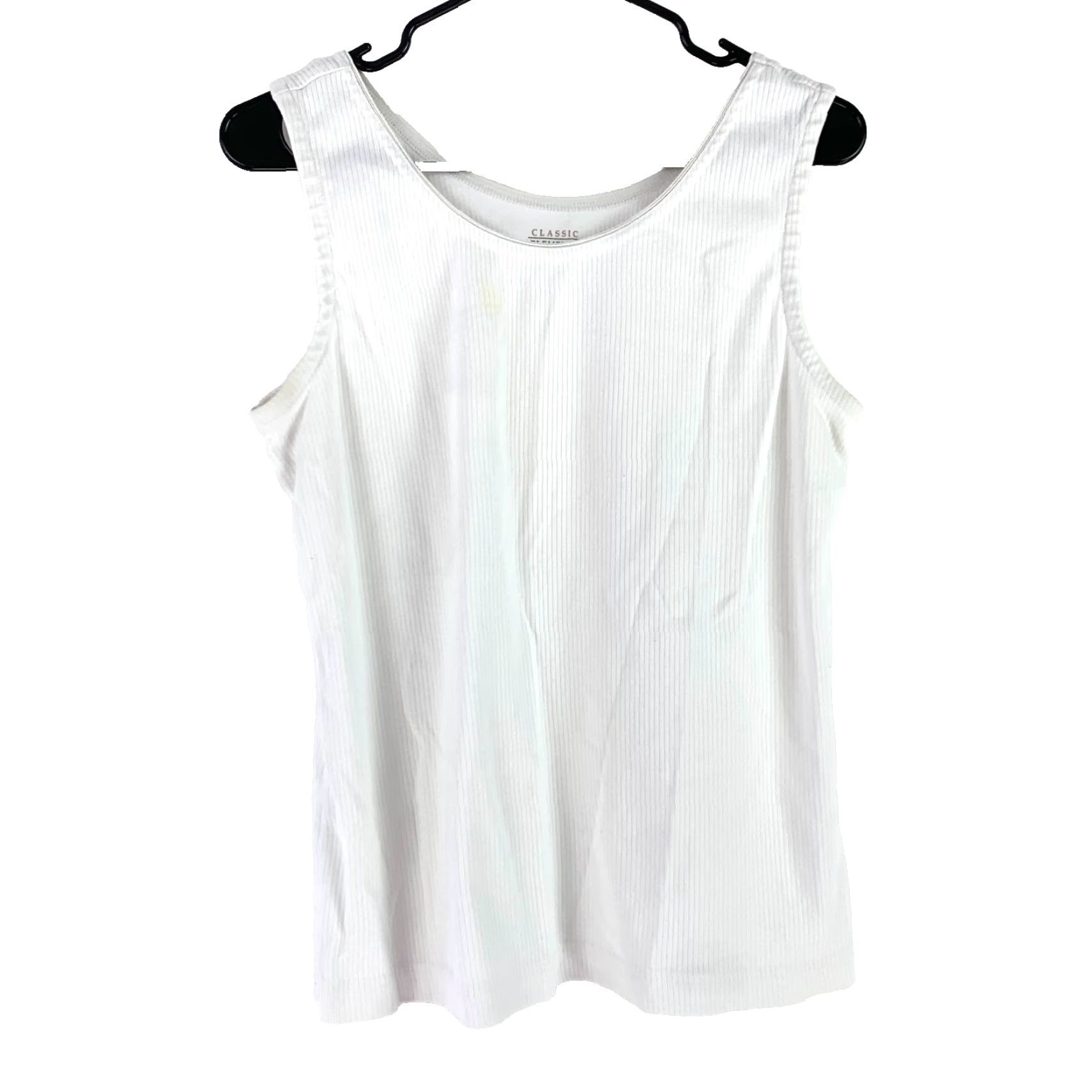 Vintage Classic Elements Solid White Ribbed Tank Top Basic Shirt Womens Large Size L / US 10 / IT 46 - 2 Thumbnail