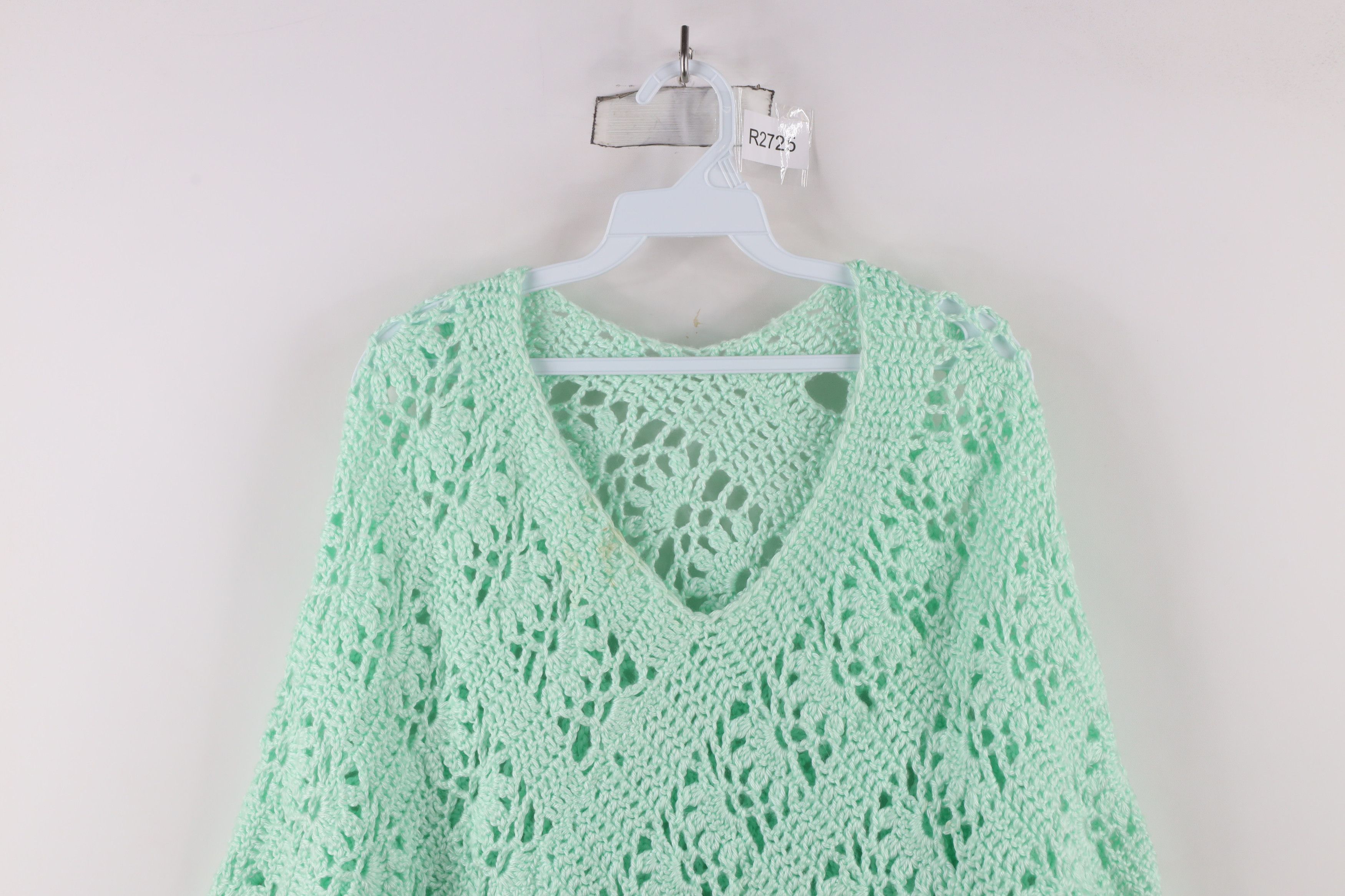 Vintage Vintage 60s 70s Boho Chic Fringed Poncho Sweater Mint Size ONE SIZE - 2 Thumbnail