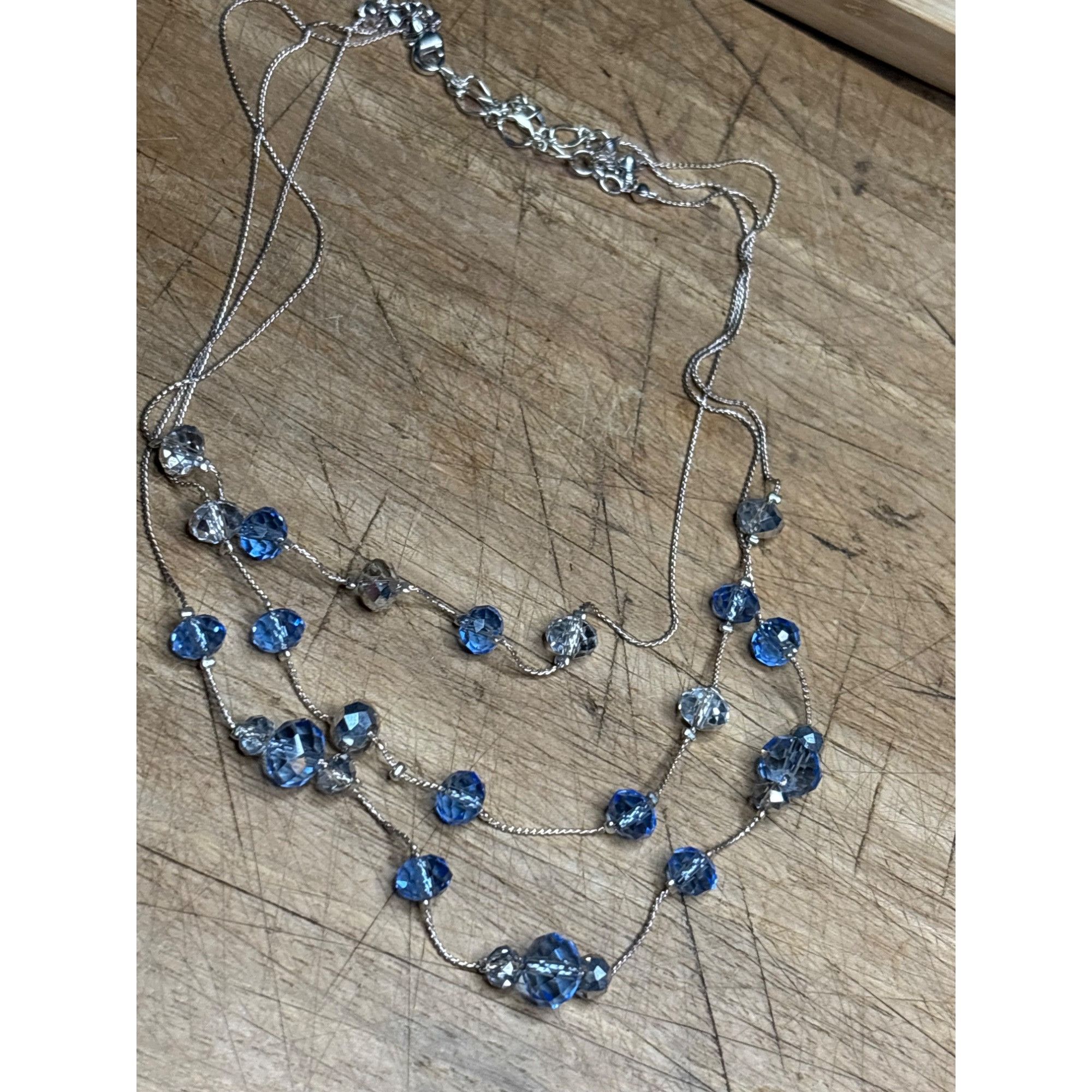 Other Multi-Strand Silver Necklace With Blue & Clear Beads Size ONE SIZE - 3 Thumbnail