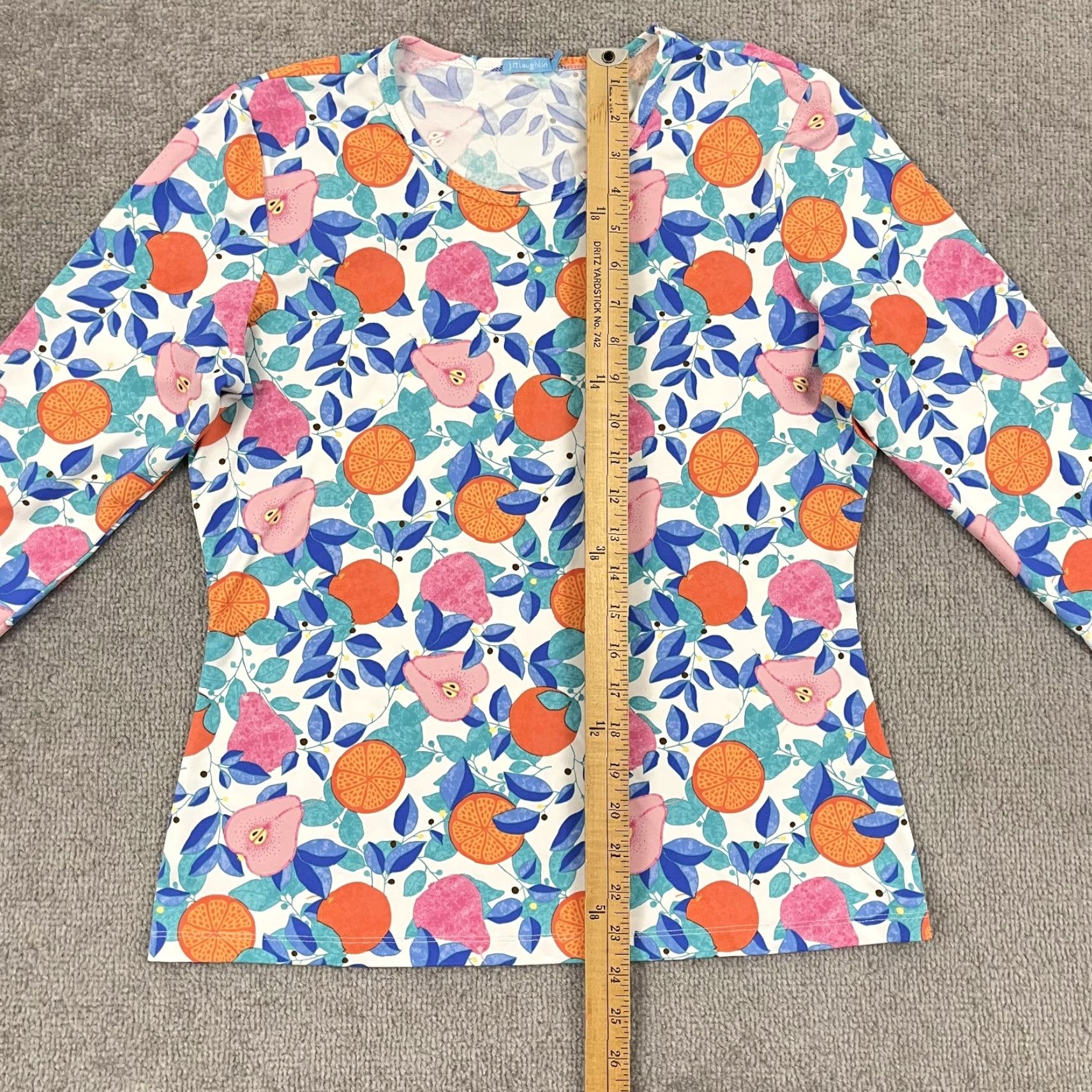 J.McLaughlin J. McLaughlin Blouse Top Womens Large Orange Pear Fruit Stretch 3/4 Sleeve Shirt Size L / US 10 / IT 46 - 3 Thumbnail