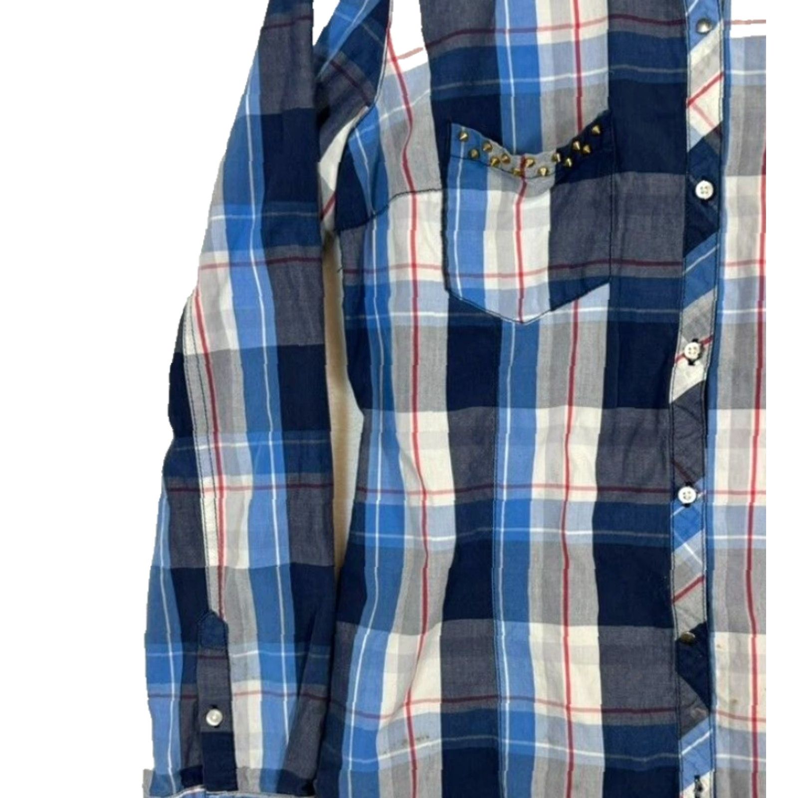 Zara VINTAGE Zara Trafaluc Shirt Womens M Plaid Spiked Pockets 100% Cotton Grunge Blue Safe? Size M / US 6-8 / IT 42-44 - 4 Thumbnail