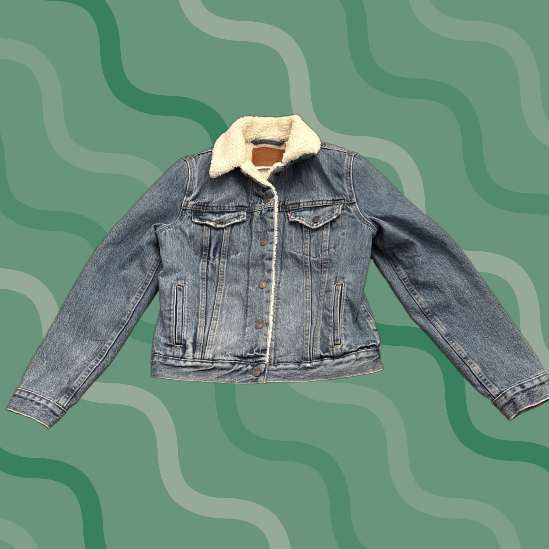 VINTAGE Levi's Premium Denim Jacket Womens XS Blue Sherpa Lined Classic Retro 00s
