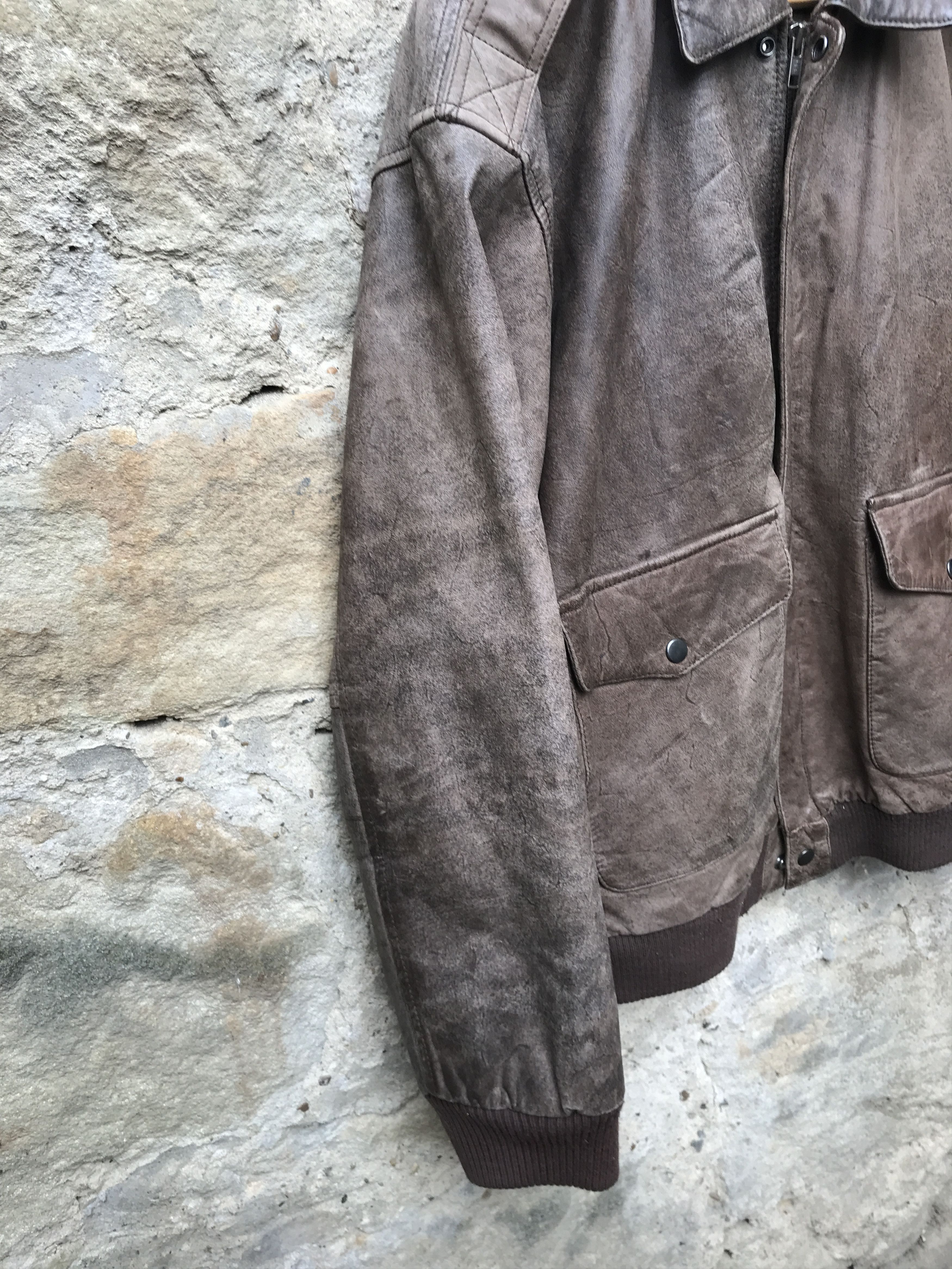 Vintage Vintage 90s Oversized Brown Distressed Leather Jacket Size US XXL / EU 58 / 5 - 4 Thumbnail