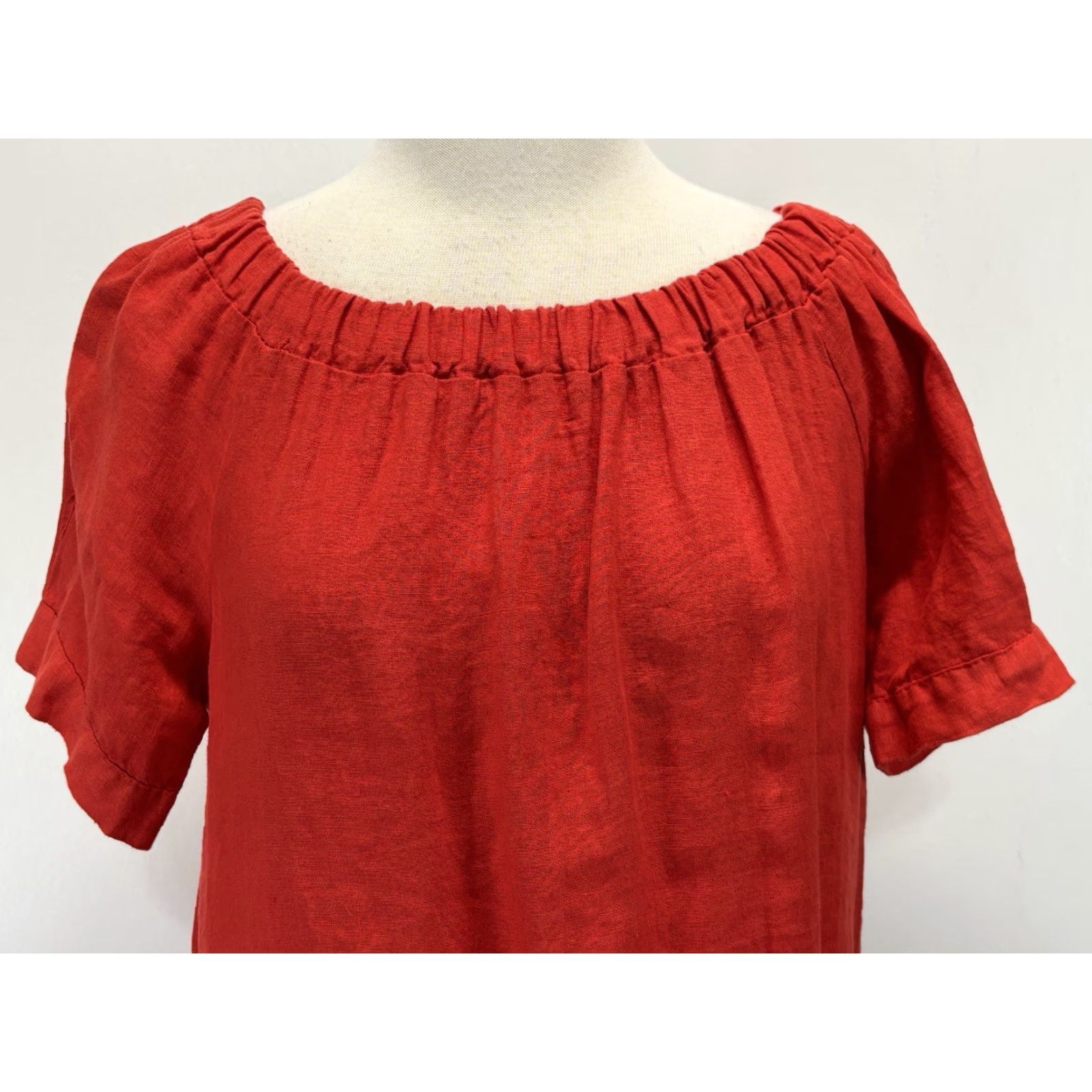 Vintage Lungo L’Arno Off The Shoulder Shift Dress Women M Red Linen Crochet Hem Italy - Bohemian Resort Summer Casual Dress Mens? Size M / US 6-8 / IT 42-44 - 5 Thumbnail