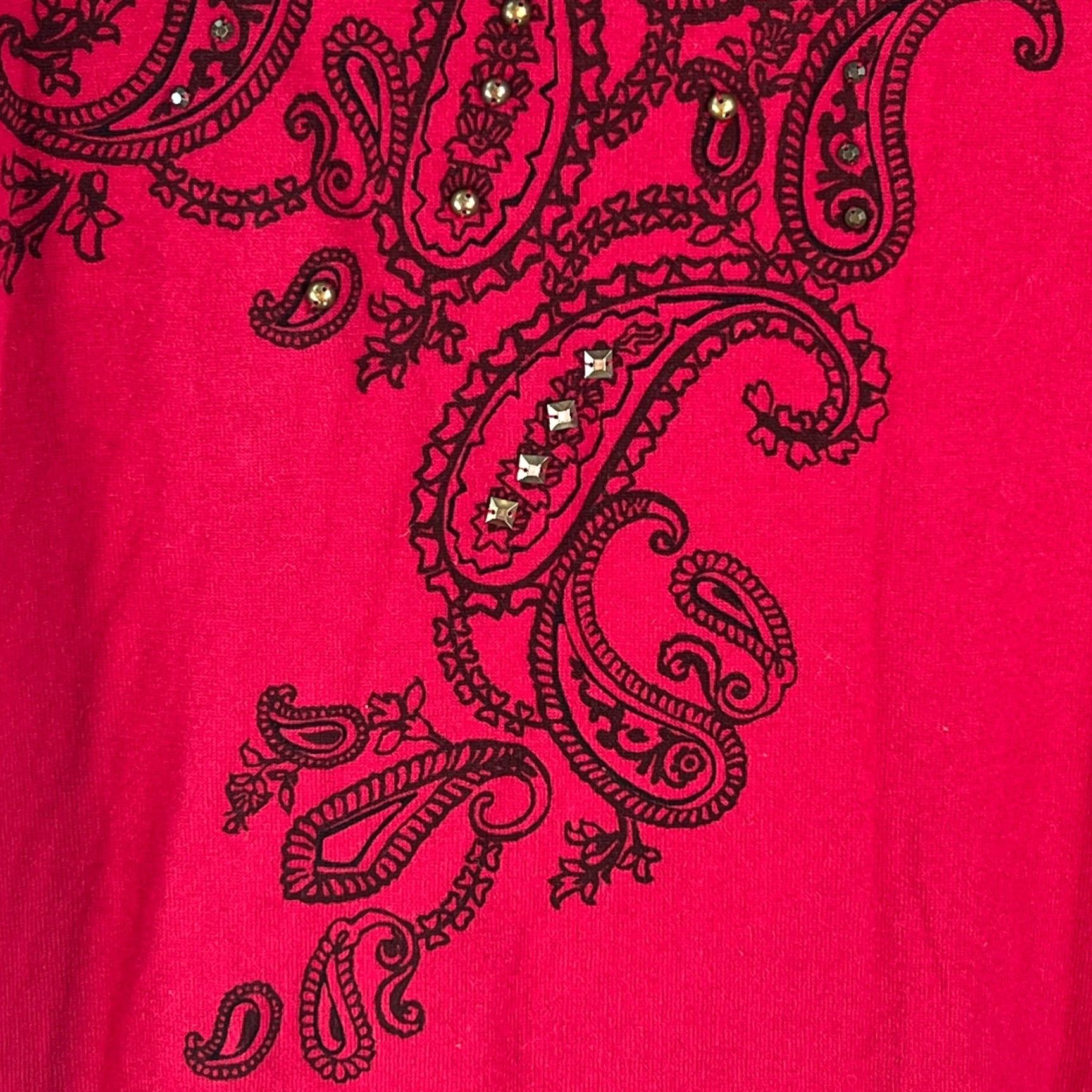 Vintage RQT Womens Paisley Studded Short Sleeves Round Neck Knit Red T Shirt XL Size XL / US 12-14 / IT 48-50 - 3 Thumbnail
