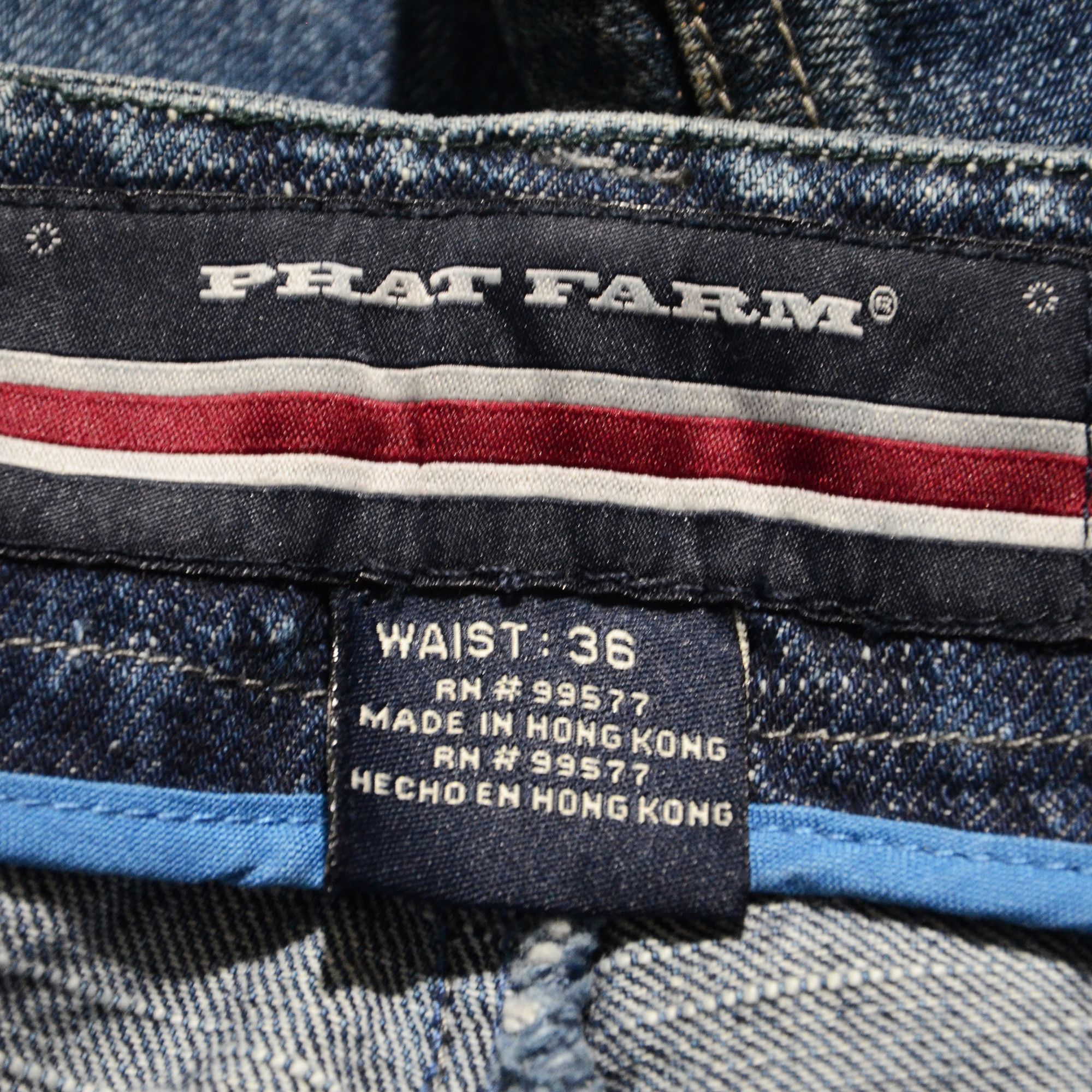 Phat Farm [Folded Discoloration] PF Denim Shorts 90s Hiphop Streetwear Size US 36 / EU 52 - 5 Thumbnail