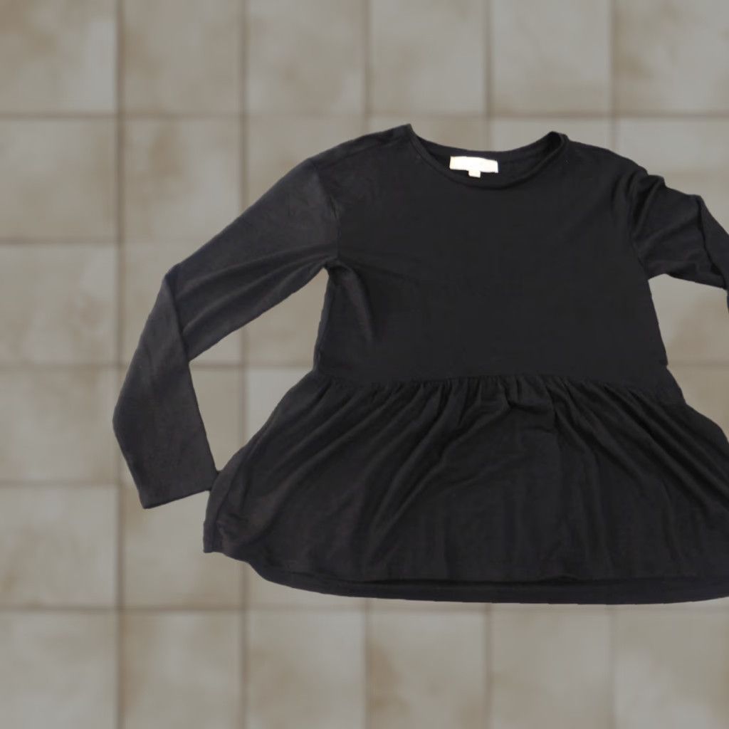 Loft LOFT Shirt Womens XS Black Long Sleeve Peplum Top Stretch Rayon Blend Casual Blouse Crew Neck Ruffle Solid Size XS / US 0-2 / IT 36-38 - 1 Thumbnail
