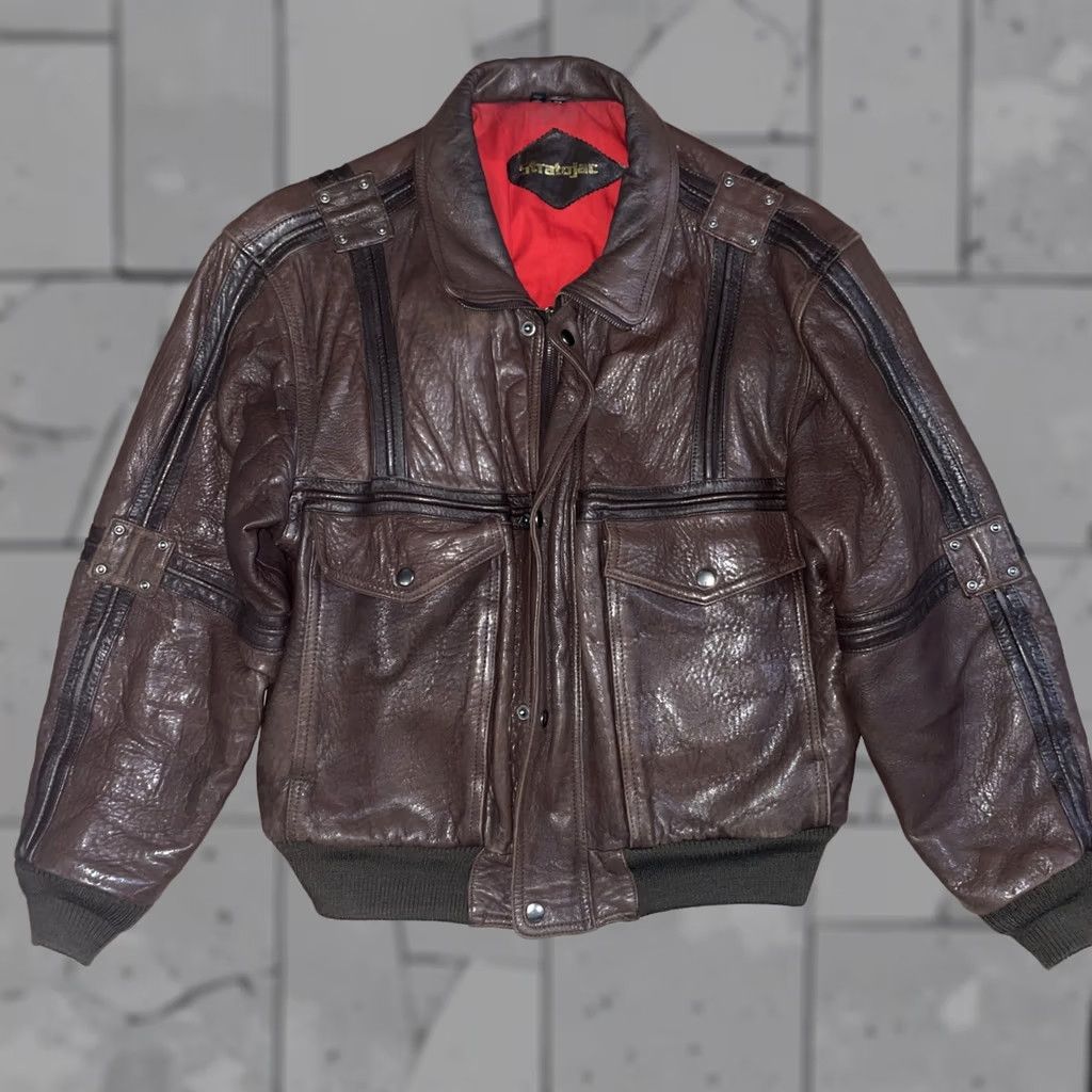 Vintage Stratojac Leather Jacket Bomber Style Mens Size 44 Brown Regular Zip Jacket Men Size US S / EU 44-46 / 1 - 1 Thumbnail