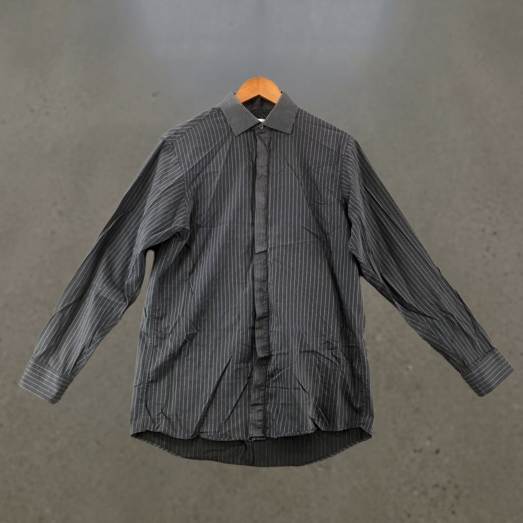 Calvin Klein Calvin Klein Dress Shirt Mens 15.5 Gray Pinstripe Regular Fit Long Sleeve Shirt Mens Size 42R - 1 Thumbnail