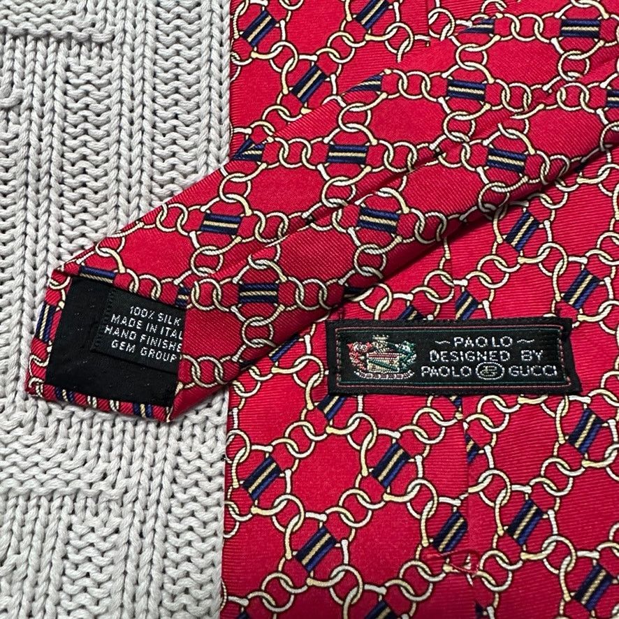 Gucci Vintage Gucci red gold chain silk tie Size ONE SIZE - 2 Thumbnail