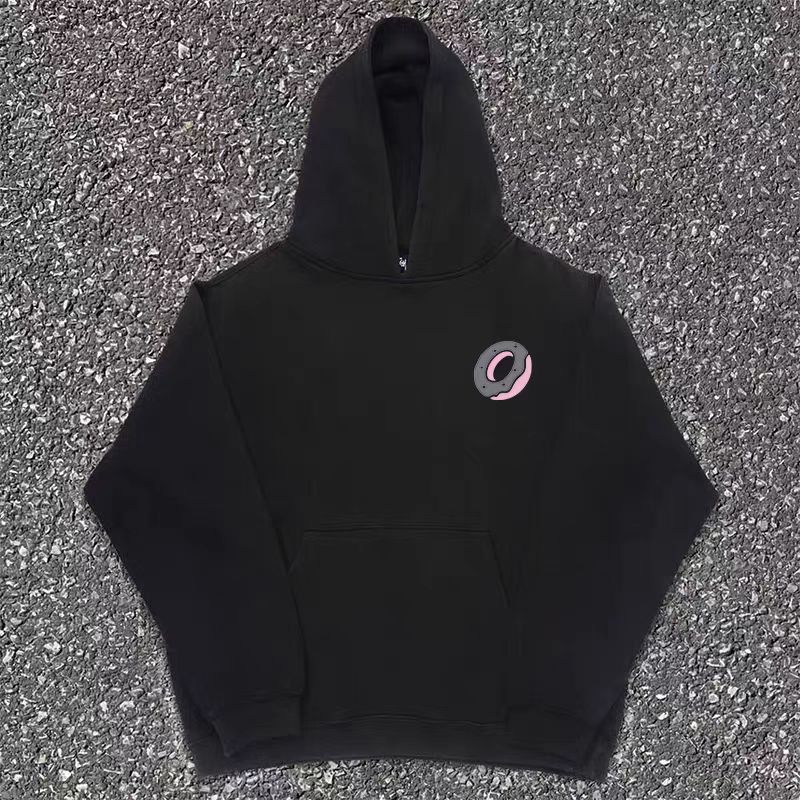 Japanese Brand × Vintage Black washed retro donut print loose hoodie Size US L / EU 52-54 / 3 - 2 Thumbnail