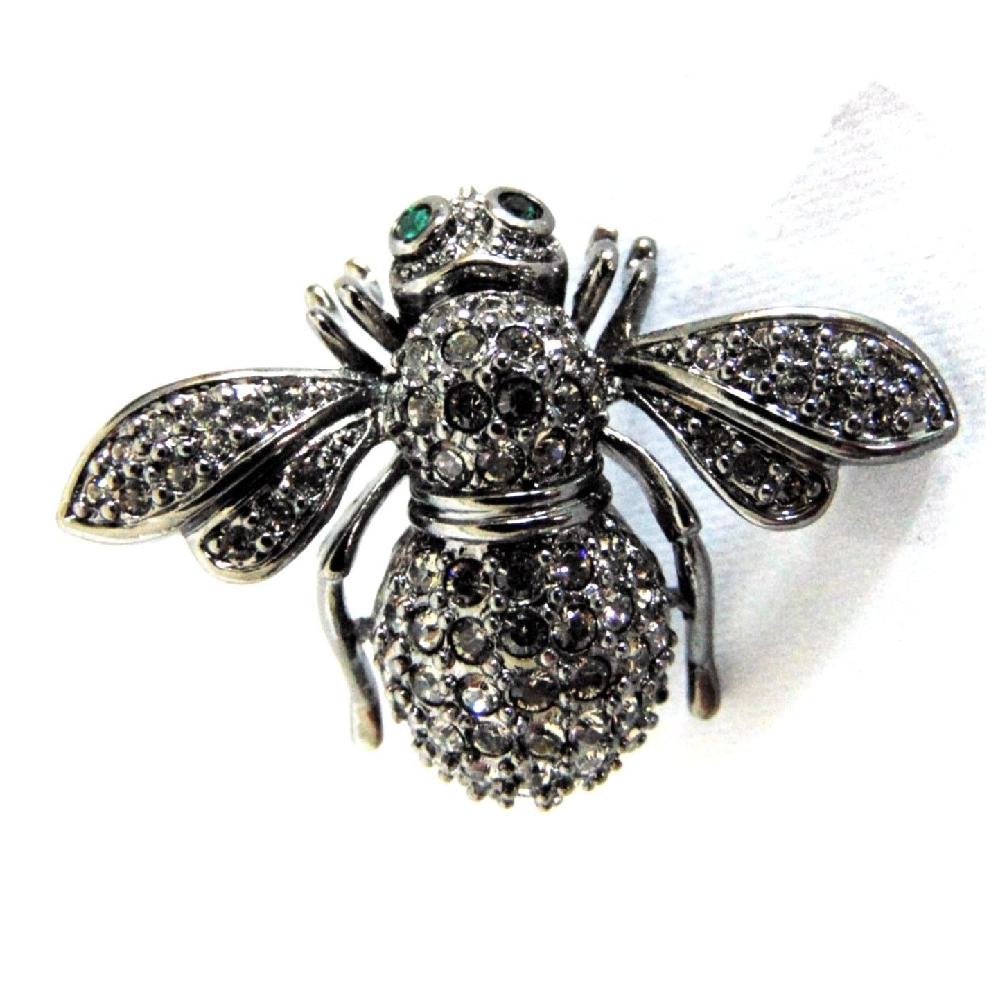 VTG Joan Rivers Black Knight BEE PIN Brooch Silver Crystal