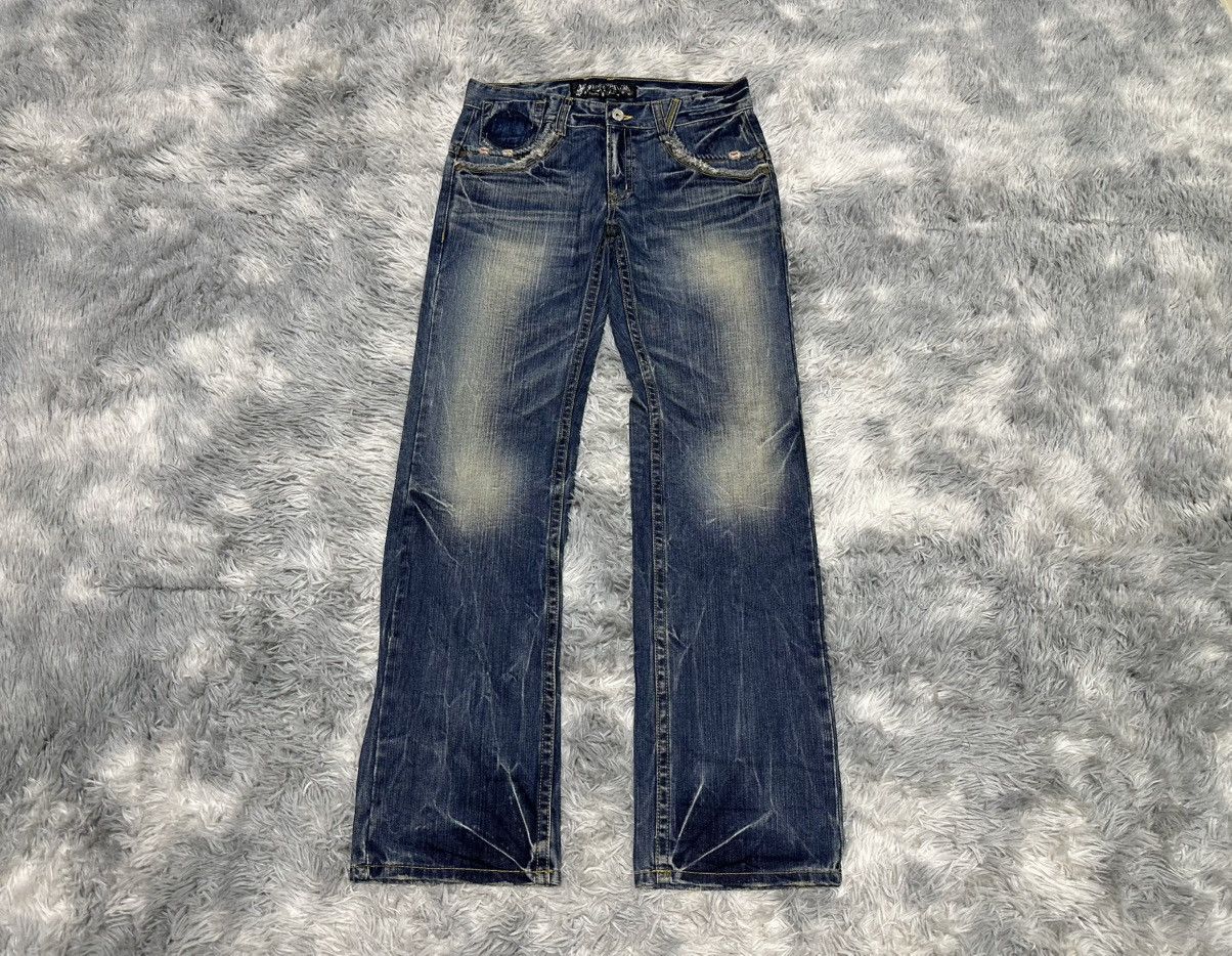 Japanese Brand 🔥Sick Y2K Red Pepper Jeans Flared Denim Distressed Size US 34 / EU 50 - 1 Thumbnail
