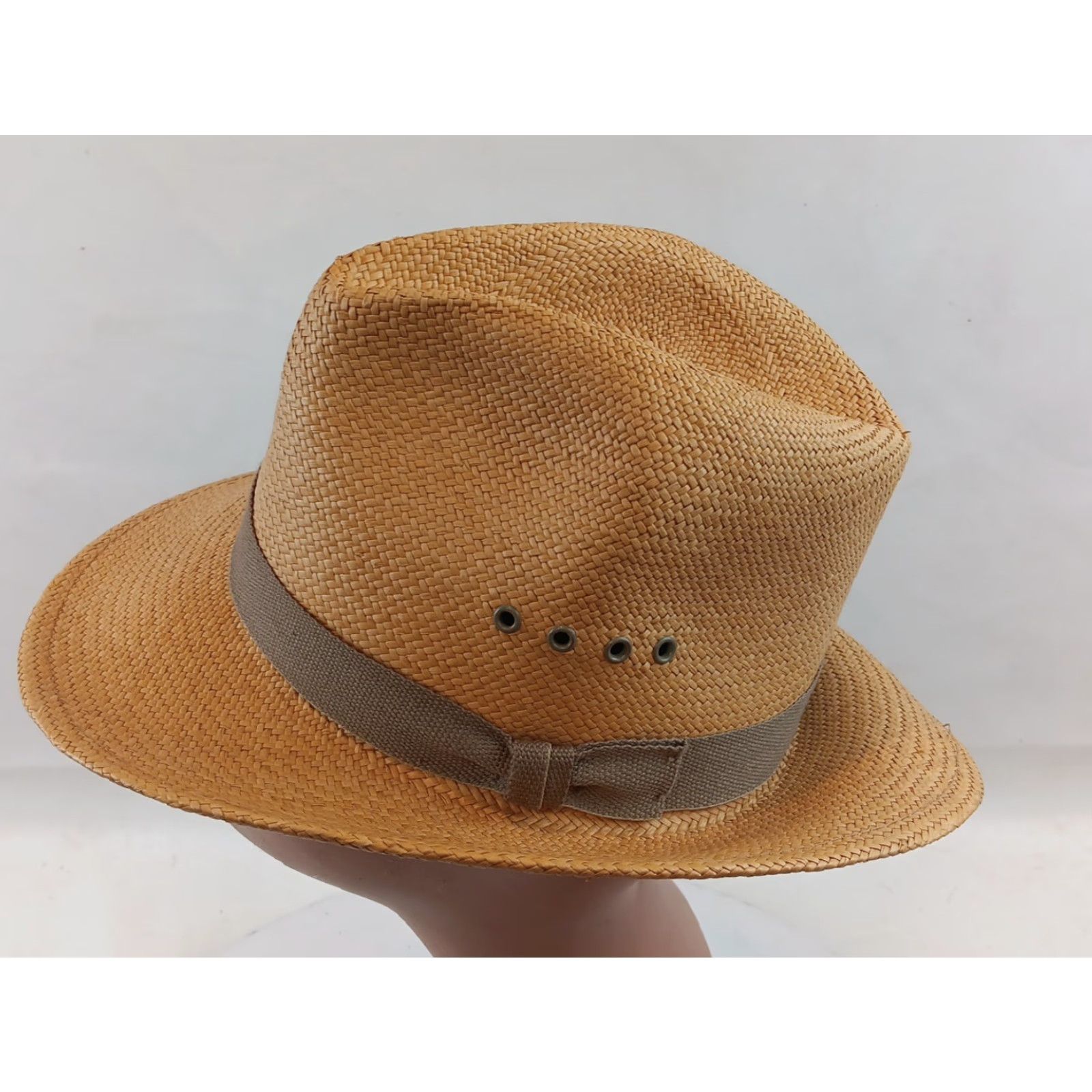 VINTAGE L.L. Bean Panama Straw Fedora Hat Small Beige 