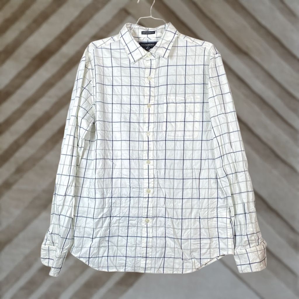 Banana Republic Banana Republic Mens Shirt White Multi Plaid Untuckit Fit Flannel Button Down M Shirt, Button-Up, Long Sleeve, Cotton, Casual Workwear, Regular, Mens Size US M / EU 48-50 / 2 - 1 Thumbnail