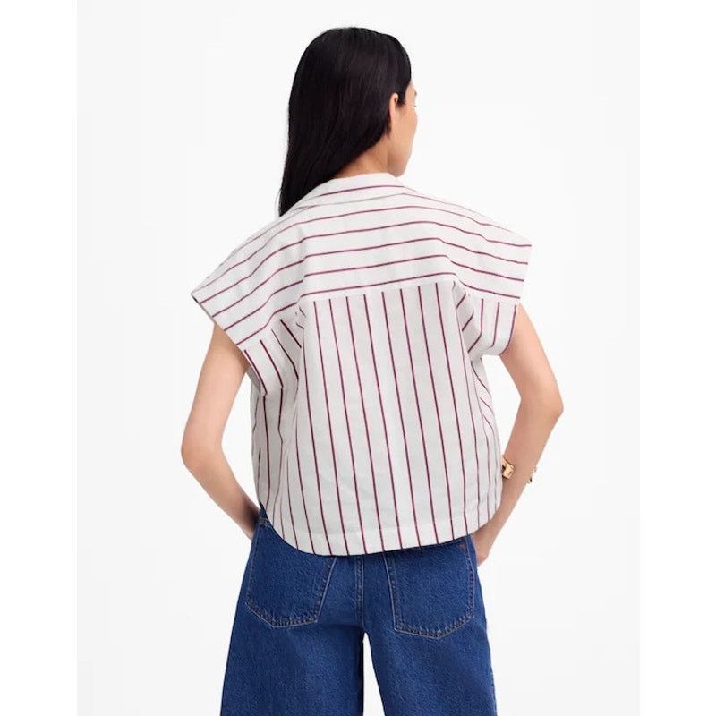 Madewell NWT Madewell Collar Shirt in Linen-Cotton Dark Rose Stripe L Size L / US 10 / IT 46 - 3 Thumbnail