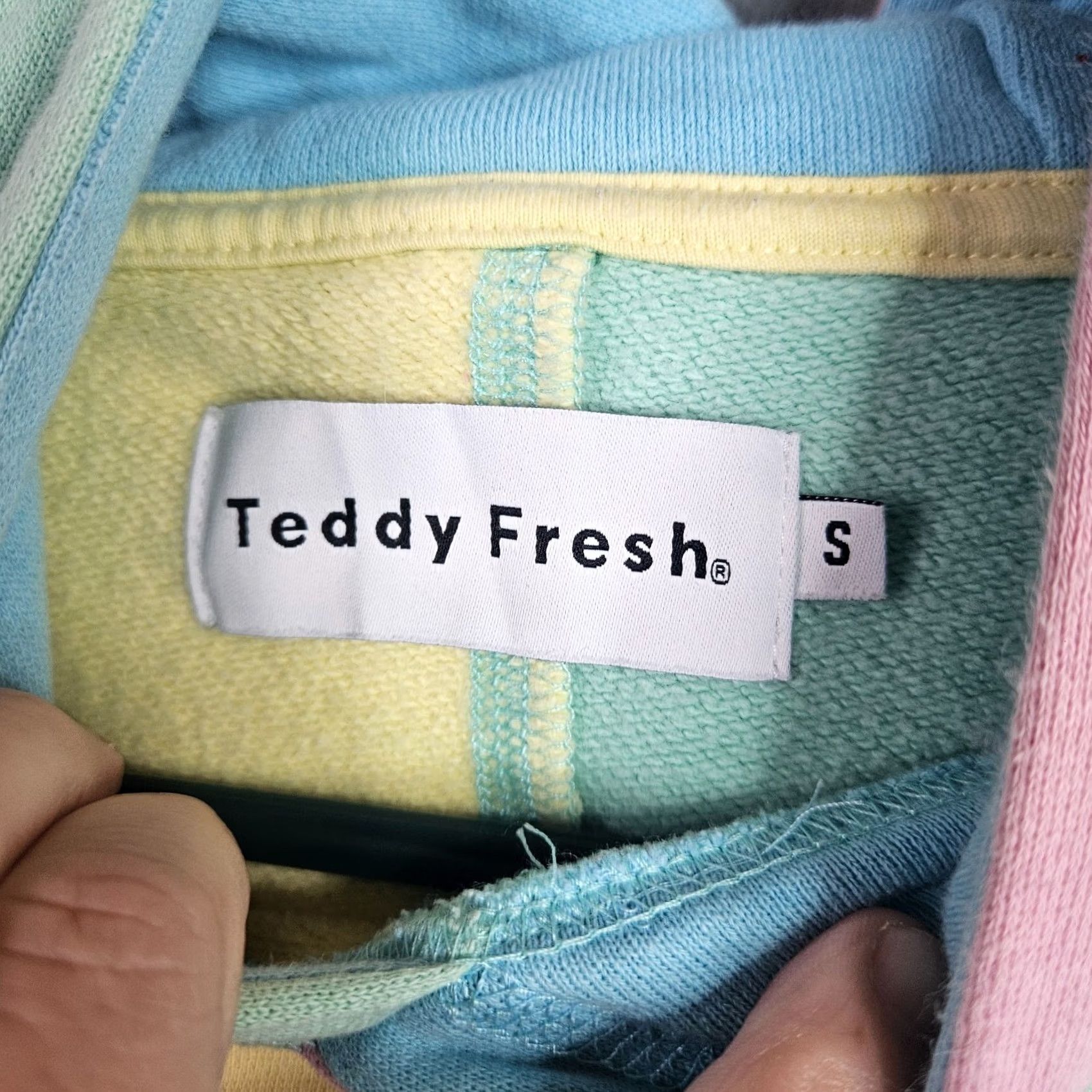 Teddy Fresh Teddy Fresh Womens Pastel Patchwork Hoodie Pullover Colorblock Size S Multicolor Logo Raglan Sleeve Long Sleeve Fleece Cotton Polyester Sweatshirt Size S / US 4 / IT 40 - 3 Thumbnail