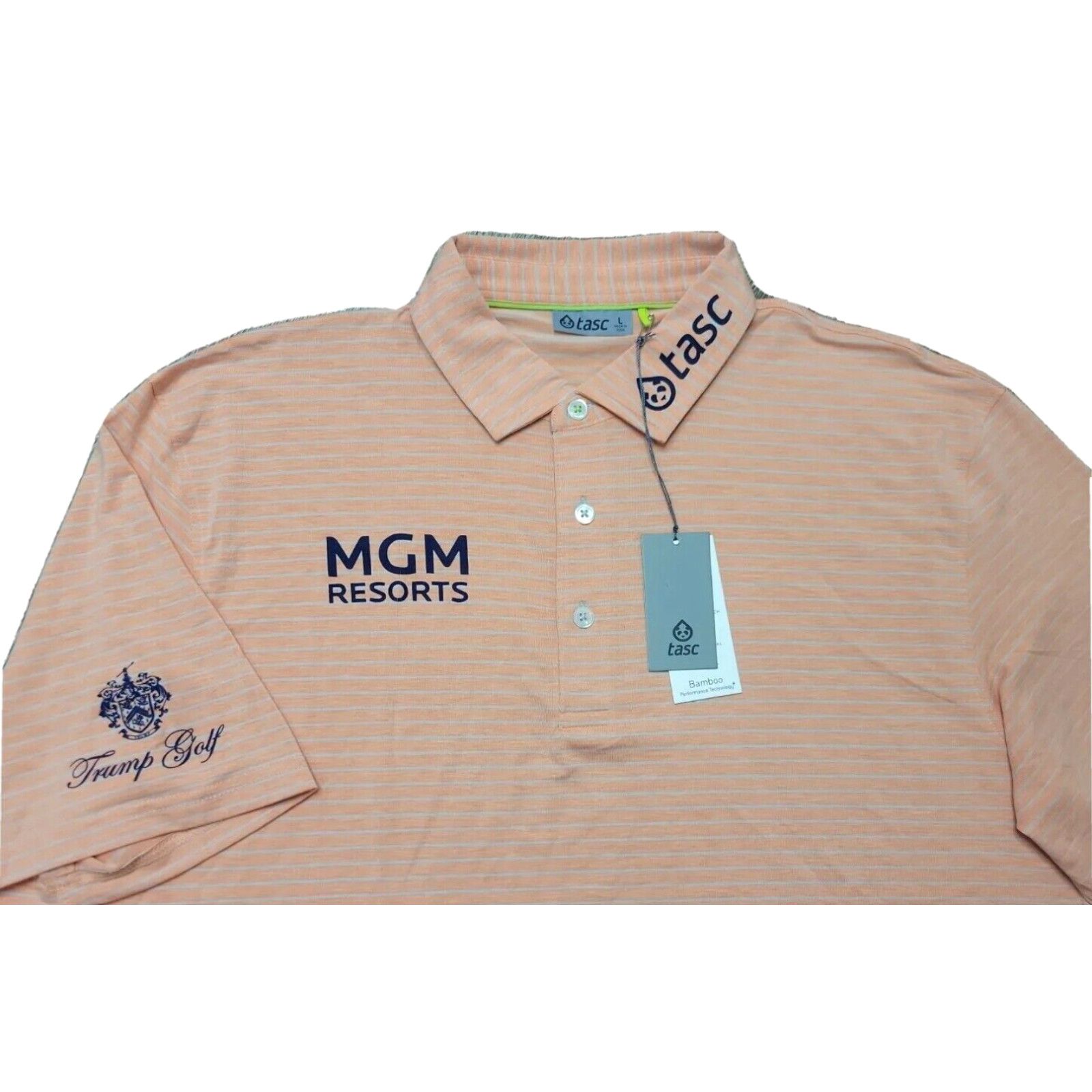 image of Vintage New Tour Issue Benny Taylor Men L Trump Golf Tasc Mgm Microair Polo Shirt Citrus in White (