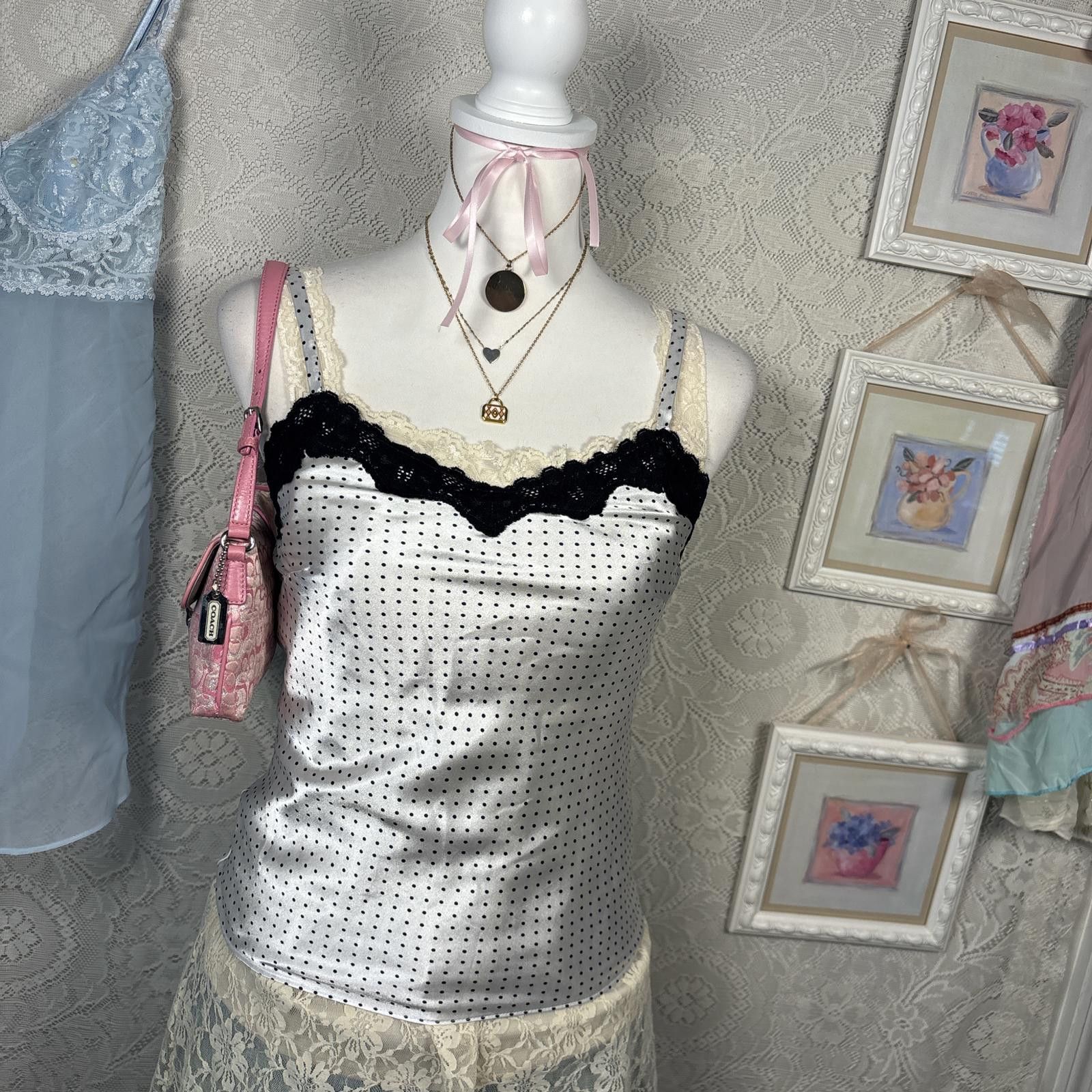 Other vintage lace polka dot satin top Size M / US 6-8 / IT 42-44 - 2 Thumbnail