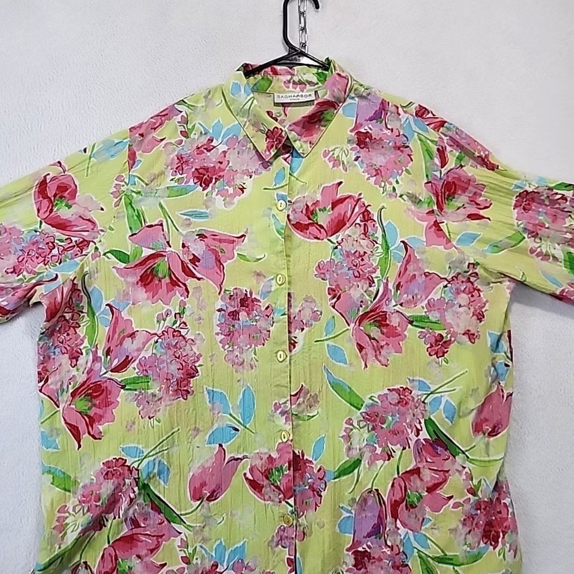 Vintage VINTAGE Sag Harbor Blouse 3/4 Sleeve Button Collared Floral Green 2X Womens XS-XXL? Size XXL / US 16-18 / IT 52-54 - 2 Thumbnail
