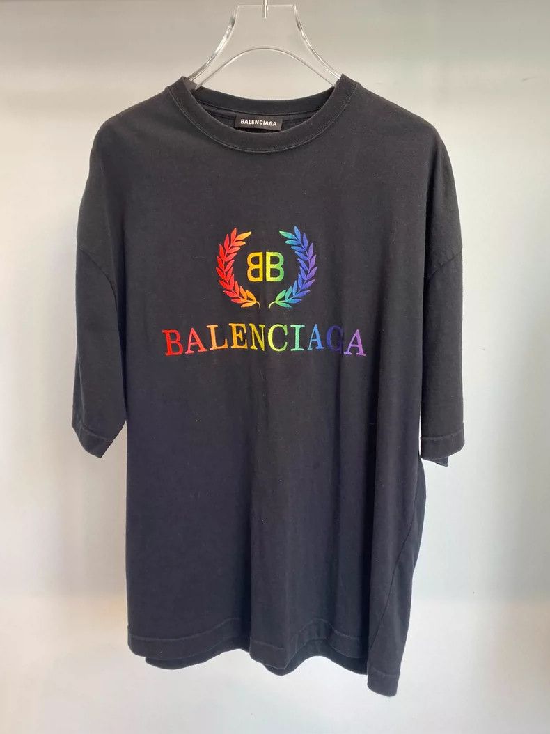 Balenciaga Rainbow Embroidered Short Sleeve Shirt- DMC