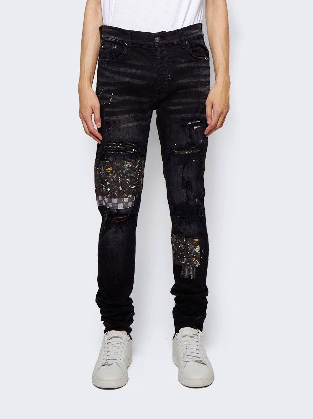Amiri o1gr1nt0426 Artpatch Paint/Checker Jeans in Aged Black Size US 32 / EU 48 - 3 Thumbnail